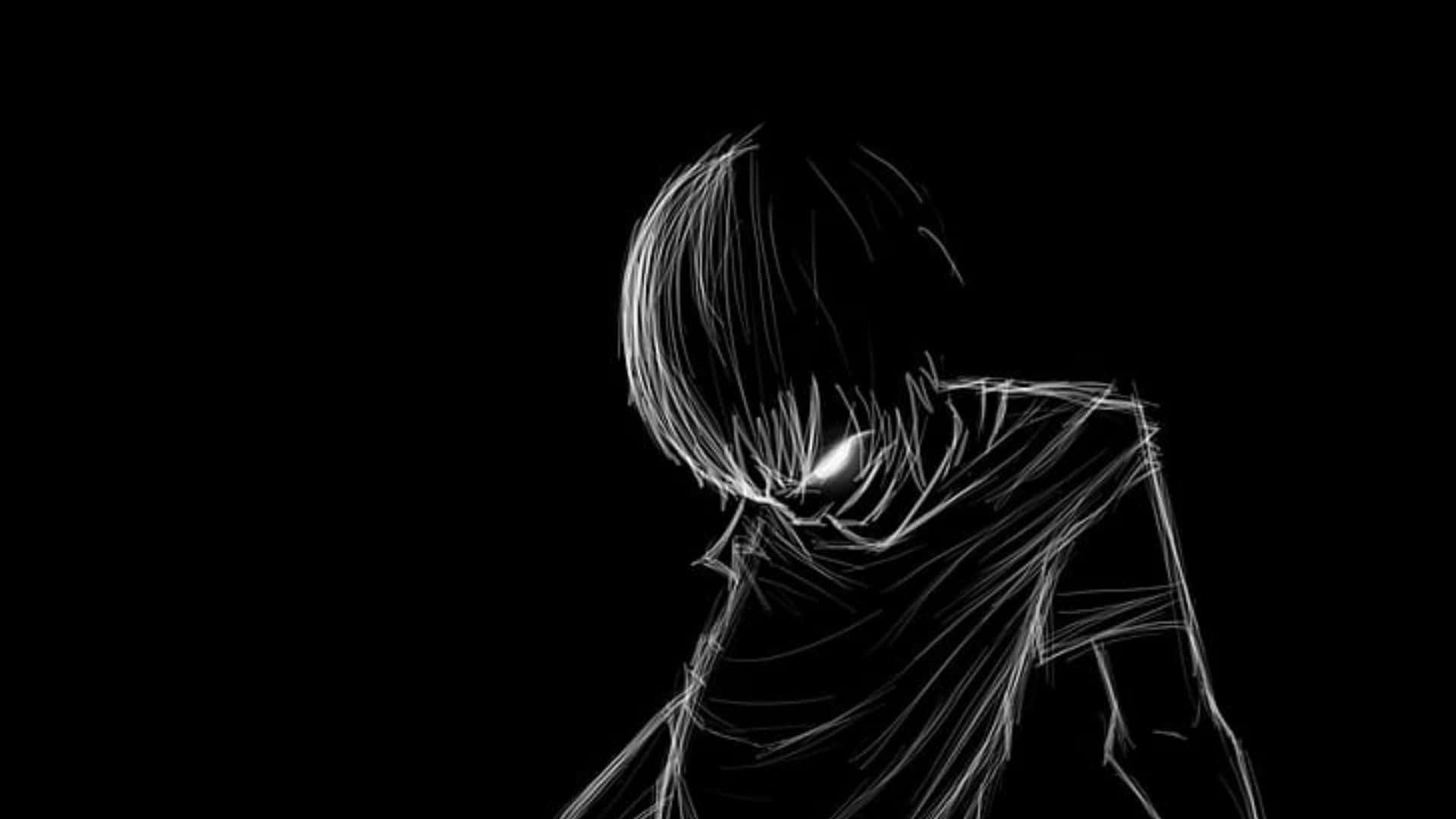 Horror Anime Boy, glowing eyes, black background, Full HD Desktop Wallpaper