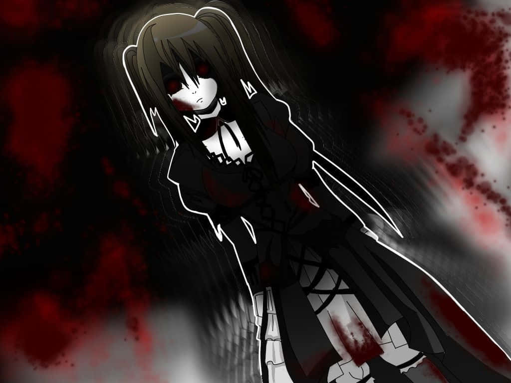 bloody anime girl, red eyes, blood splatters, SD Desktop Wallpaper