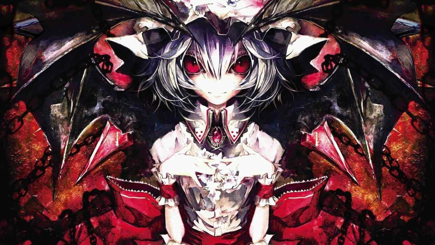 scary anime demon girl, silver hair, red eyes, HD Desktop Wallpaper