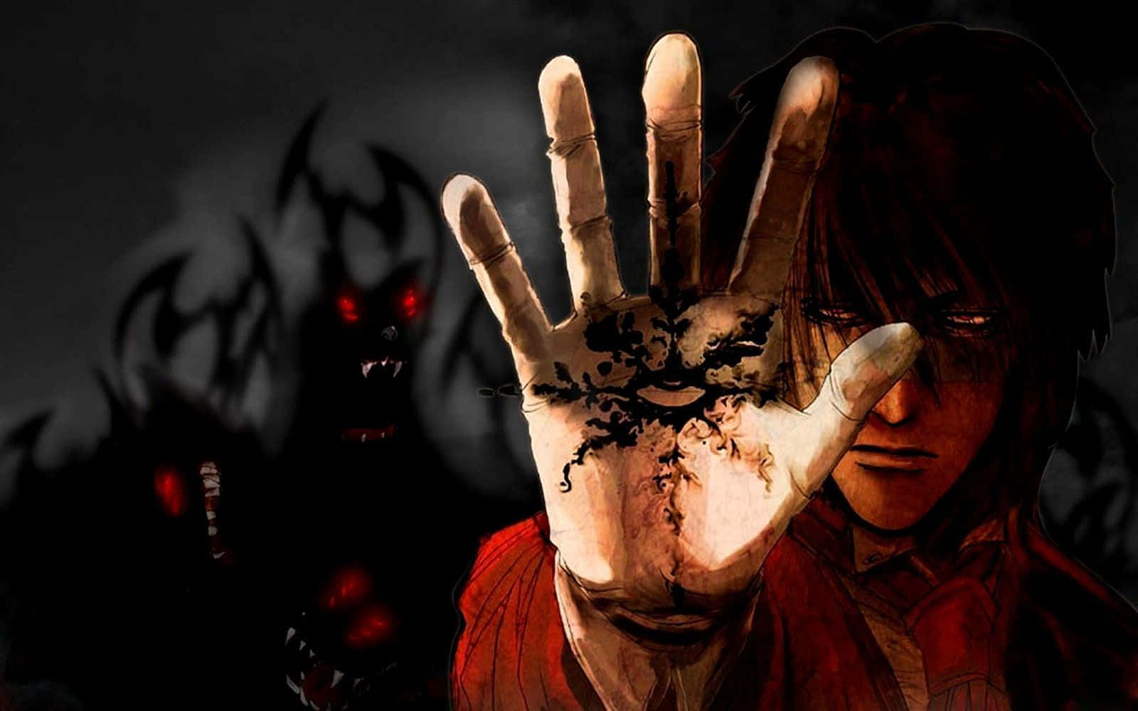 horror anime, bloodied hand, demonic figure, HD Desktop Wallpaper