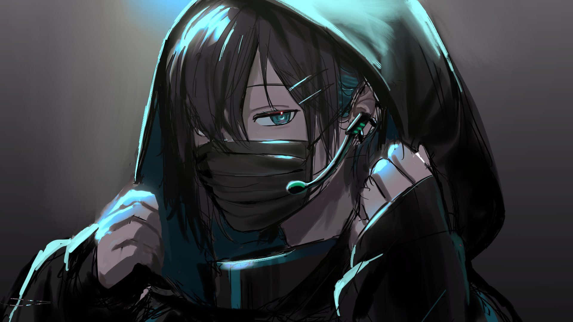 anime boy, glowing cyan eyes, mask, Full HD Desktop Wallpaper