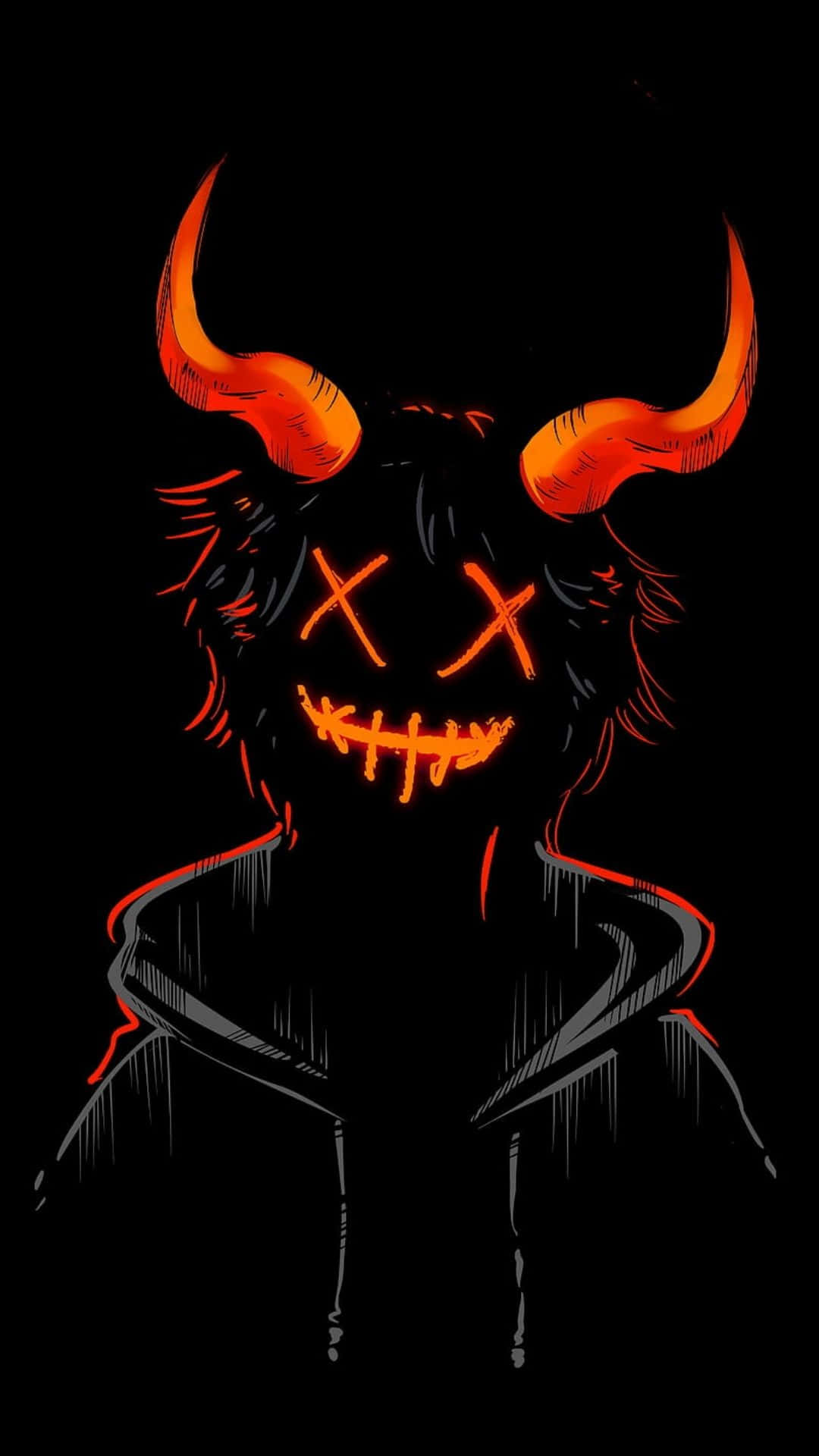 demonic anime villain, glowing orange horns, stitched X eyes, Full HD Phone Wallpaper
