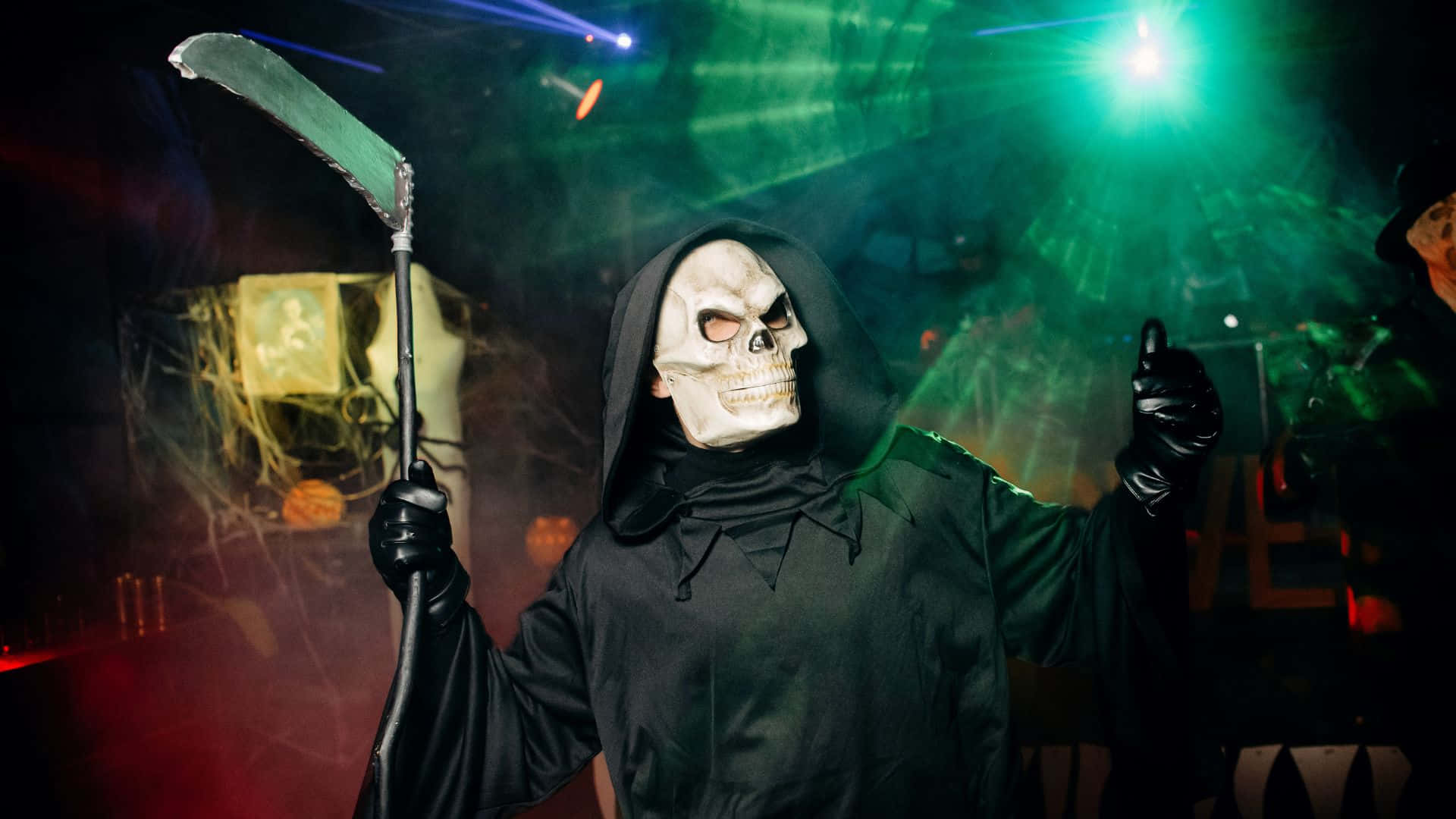 grim reaper, black hooded robe, scythe, Full HD Desktop Wallpaper