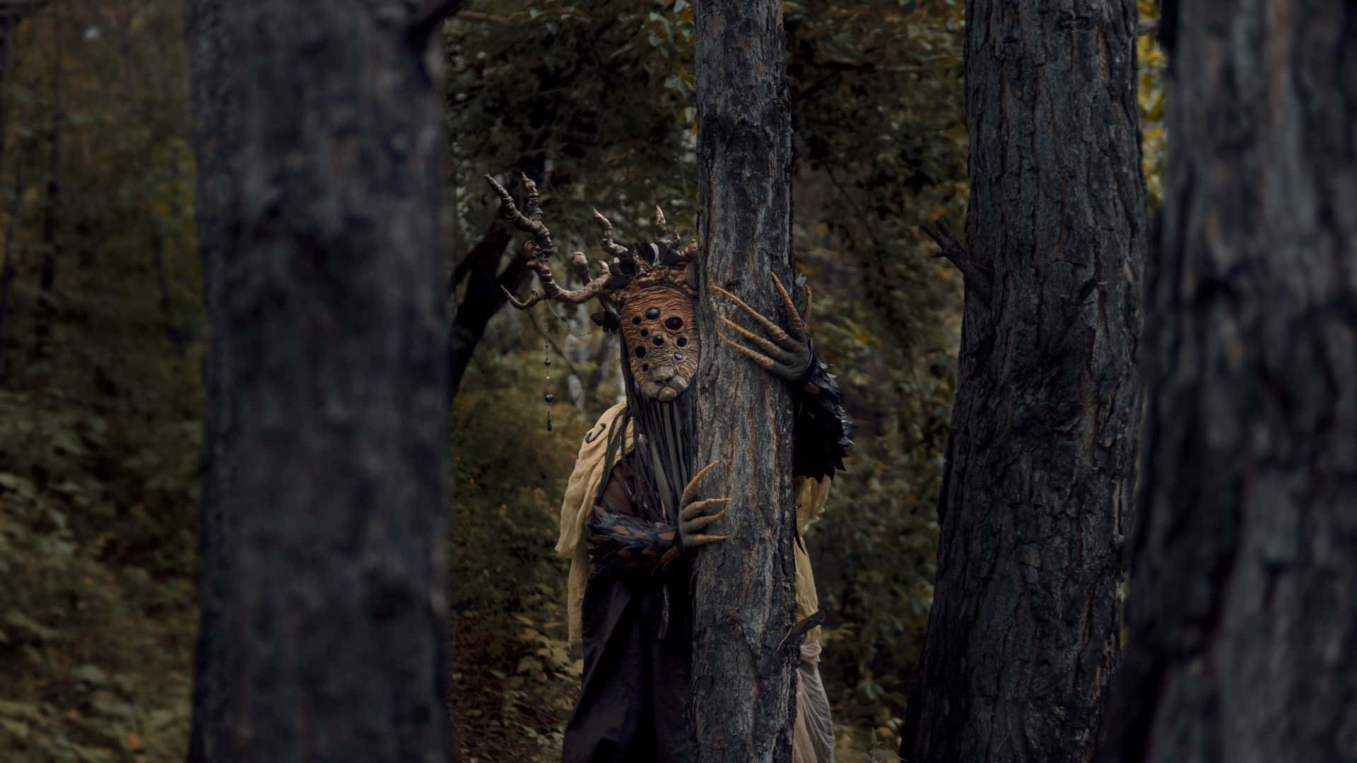 masked forest creature, antlers, clawed hands, Full HD Desktop Wallpaper