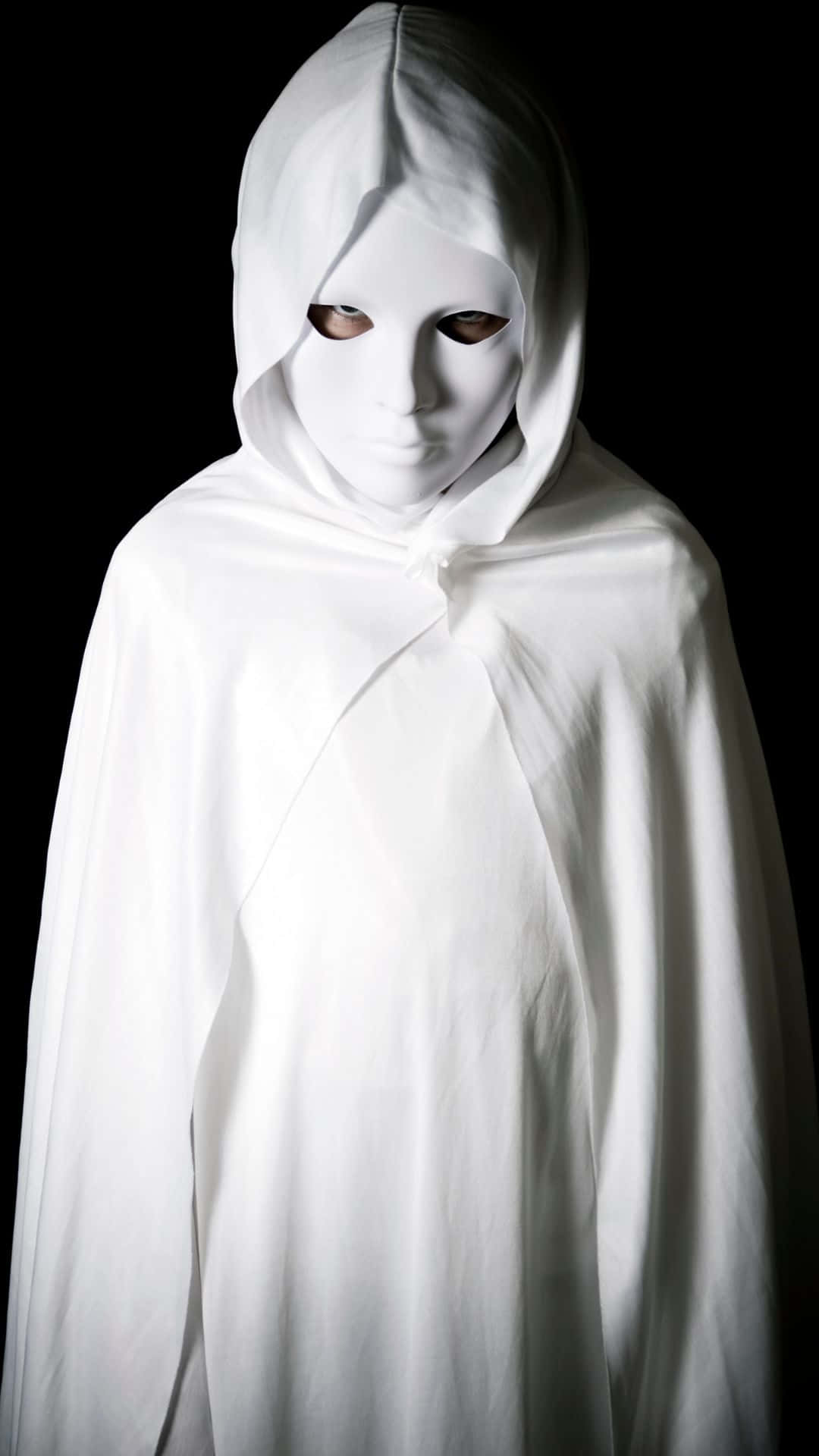 white hooded cloak, white mask, glowing eyes, Full HD Phone Wallpaper