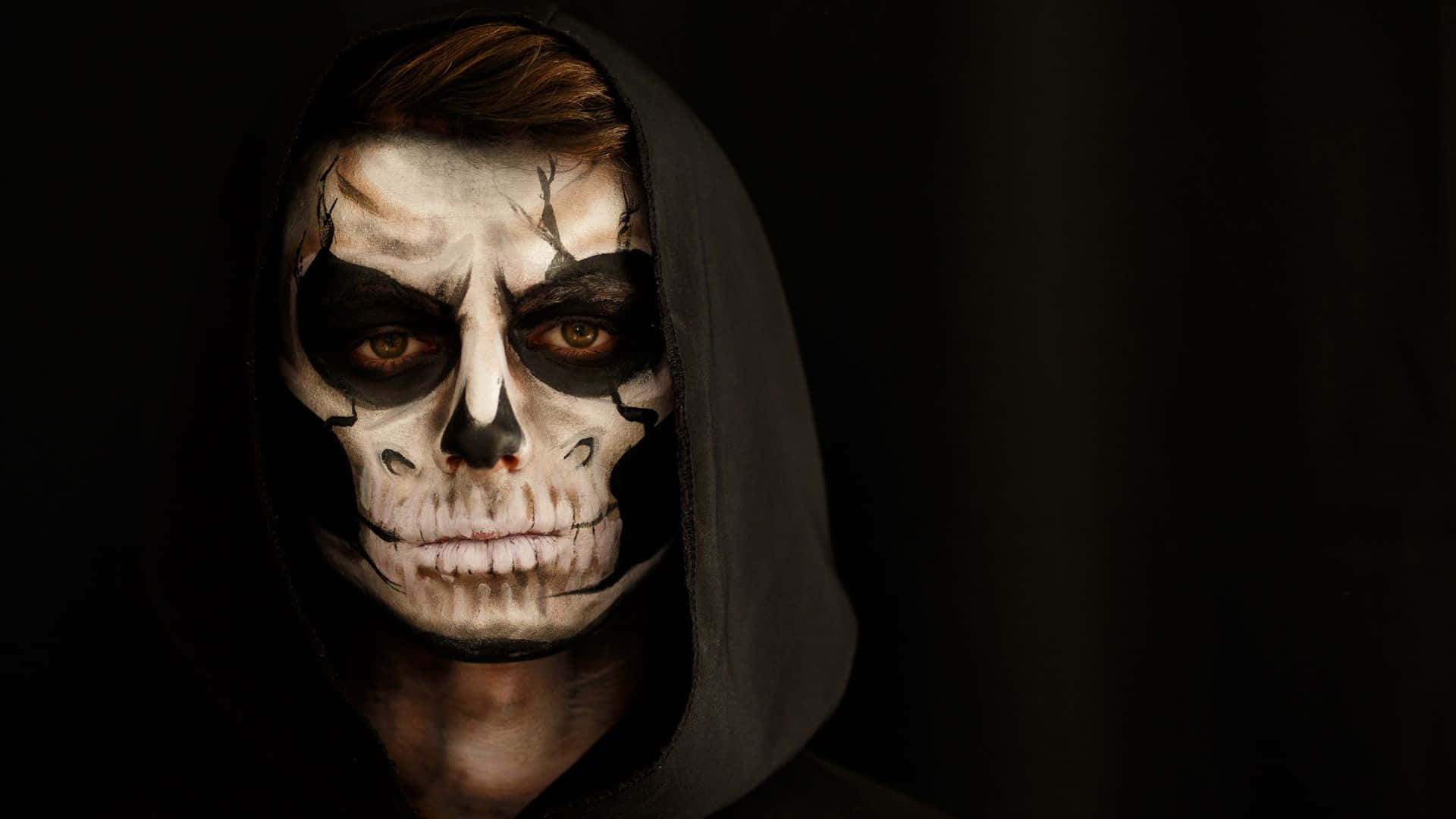horror costumes, dark hood, skull makeup, Full HD Desktop Wallpaper