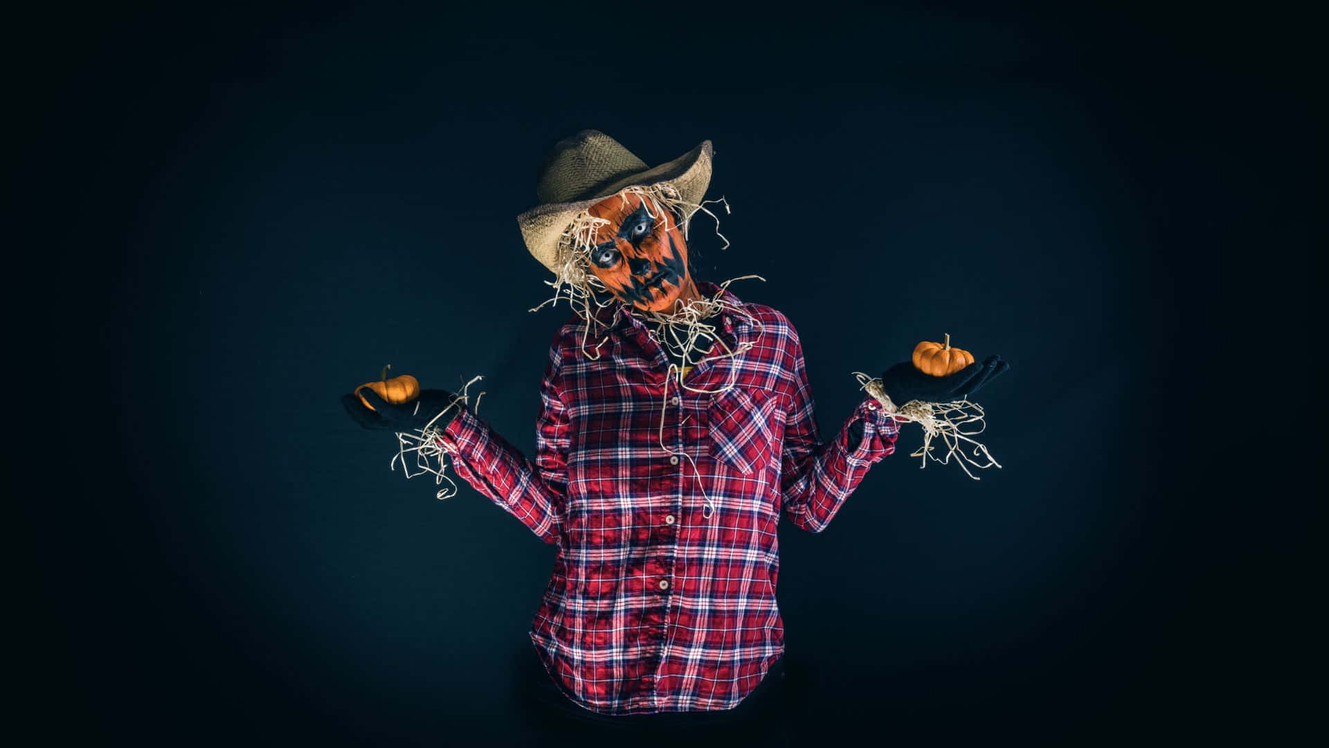 scarecrow, painted face, straw hair, Full HD Desktop Wallpaper