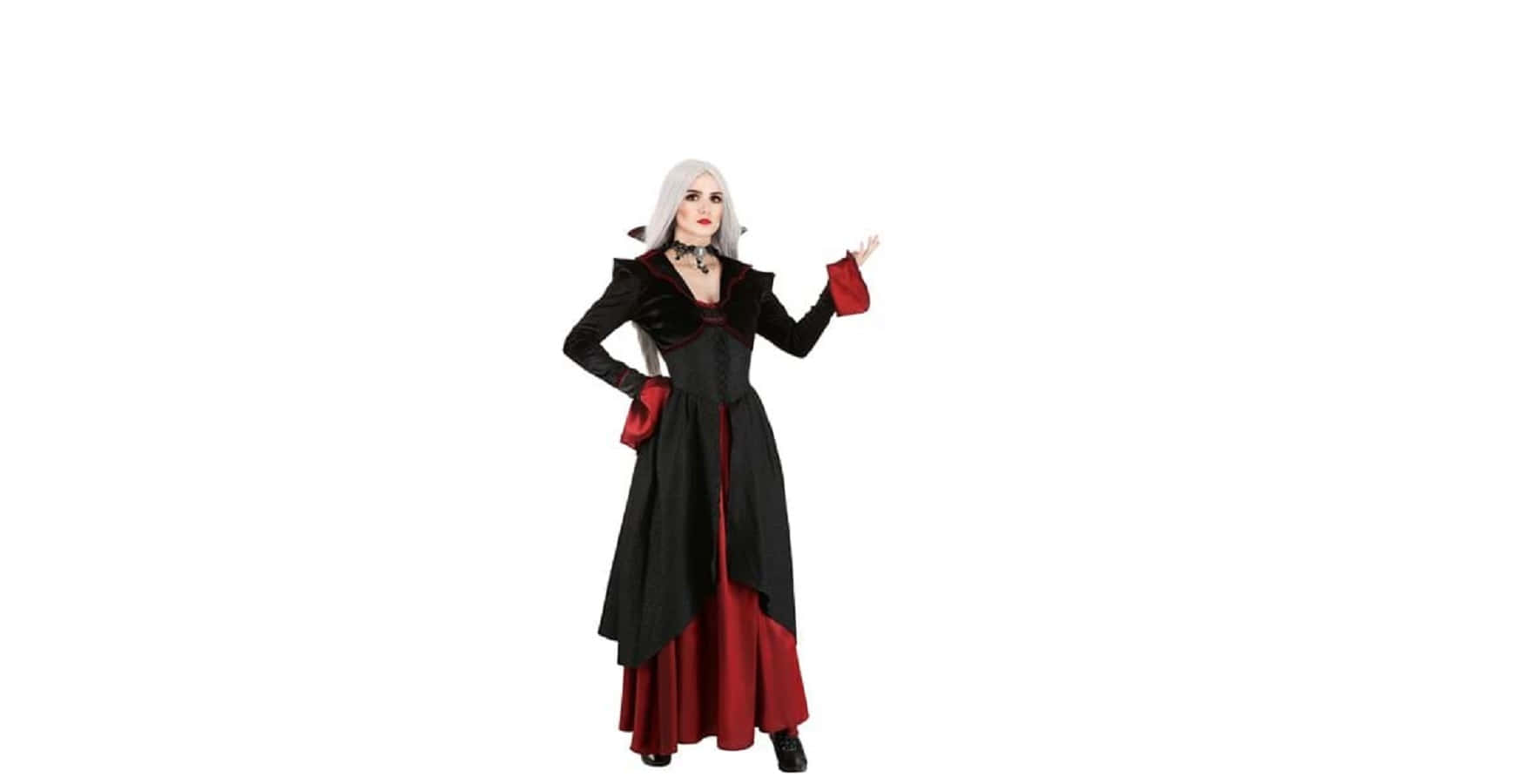 vampire costumes, black and red gothic costume, white hair, HD Desktop Wallpaper