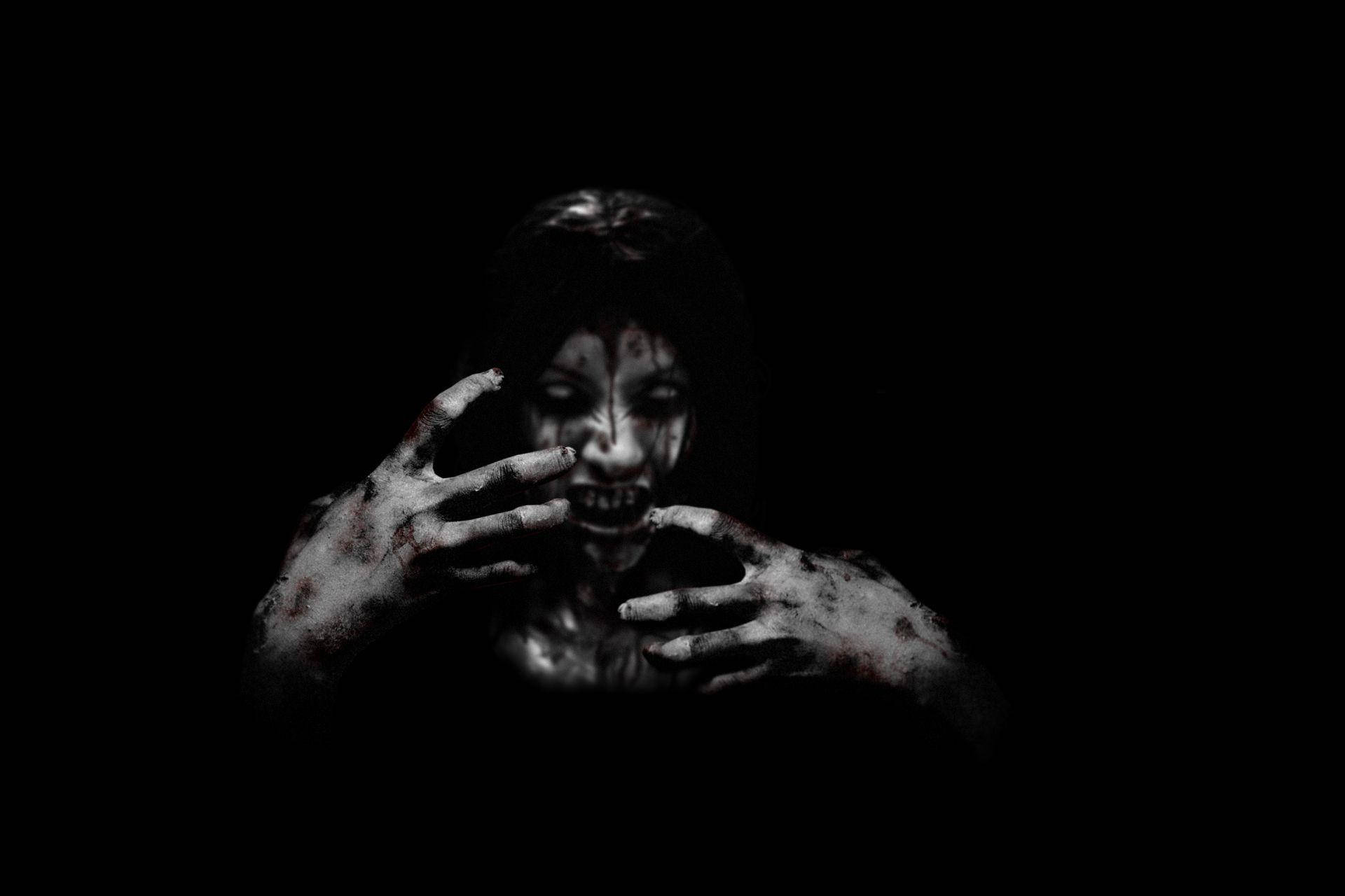 black horror, bloody woman, bloodied hands, Full HD Desktop Wallpaper