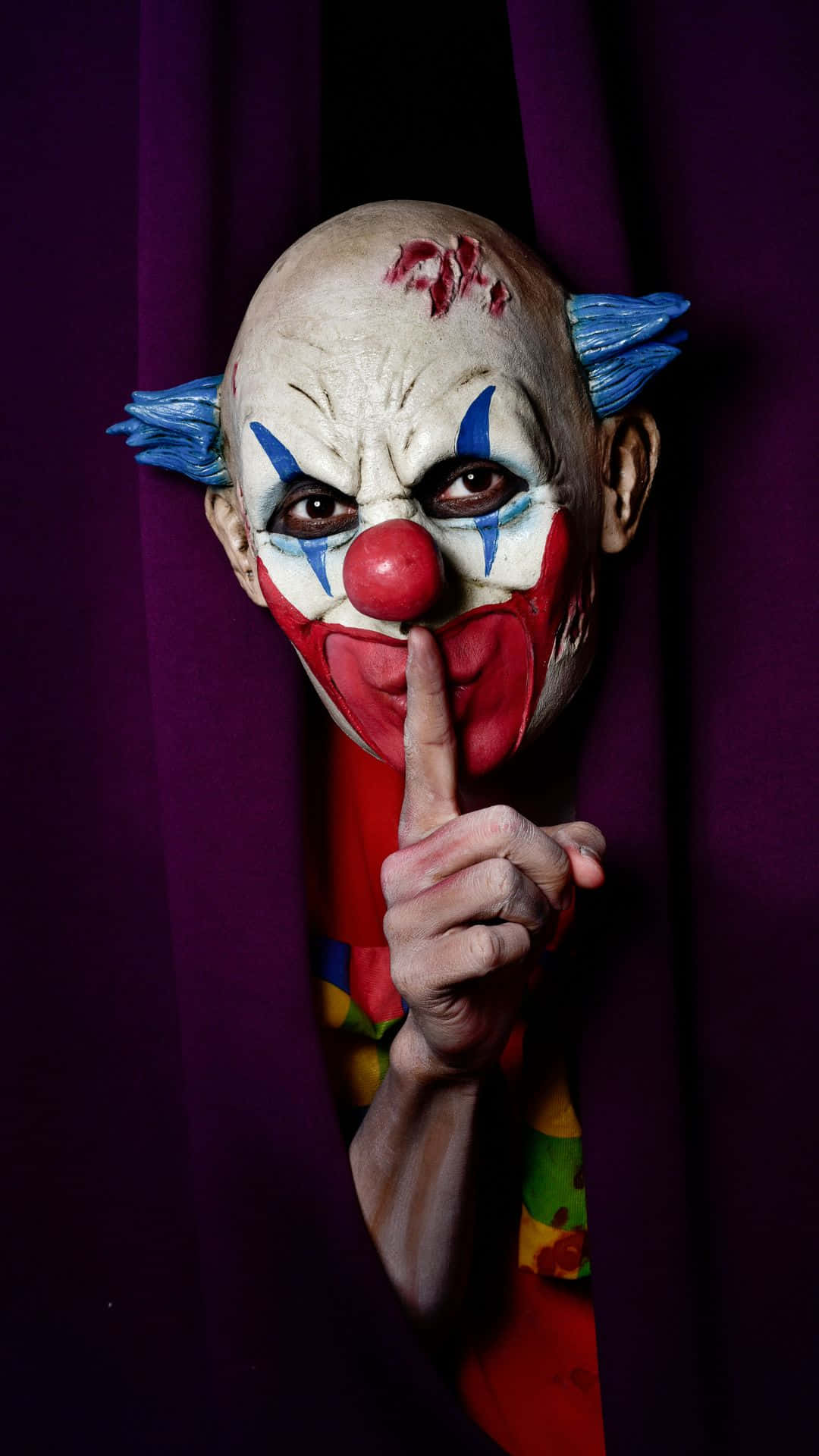 horror costumes, clown, bloody forehead, Full HD Phone Wallpaper