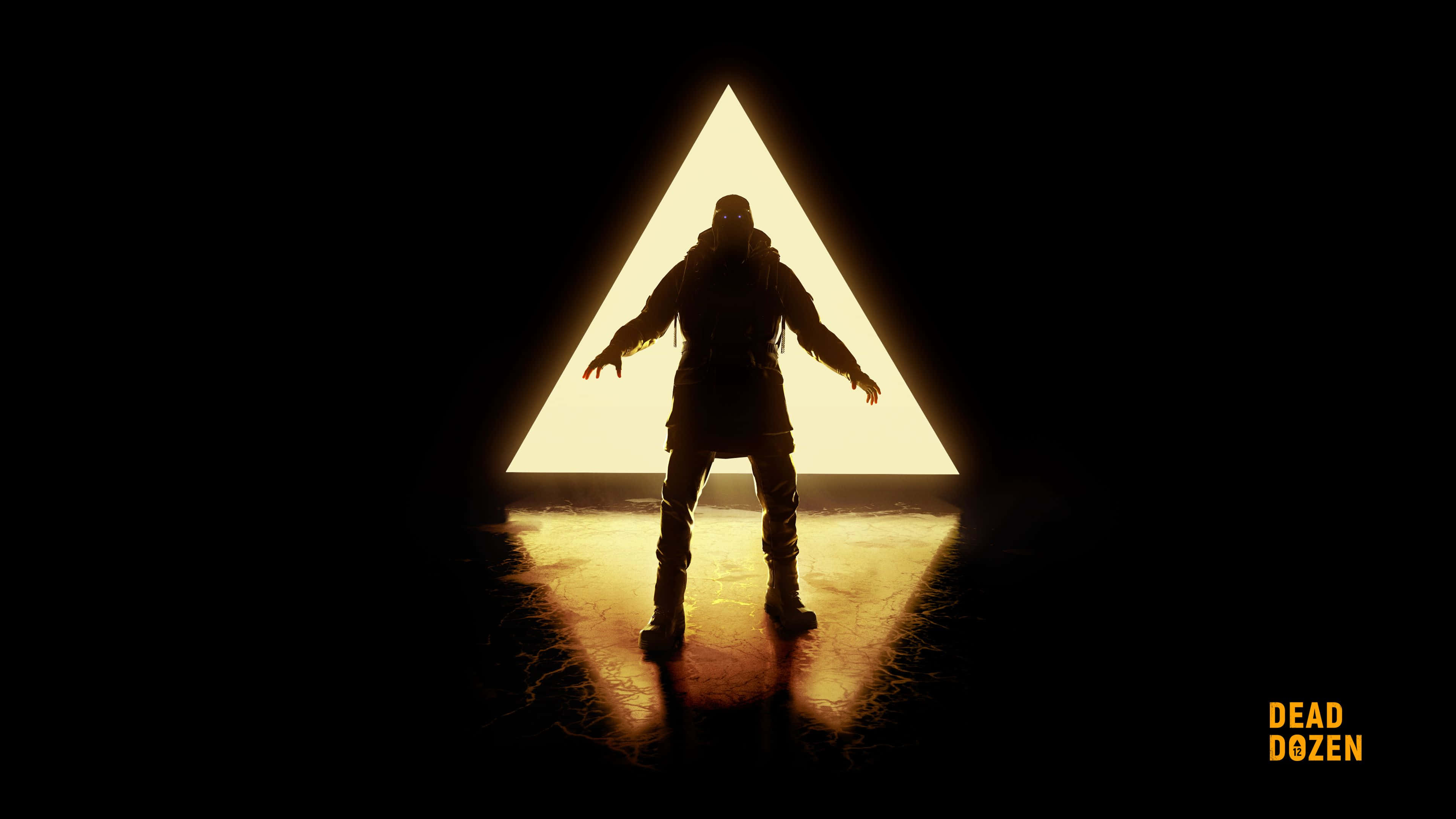 horror games, glowing triangular portal, golden light, 4K Desktop Wallpaper