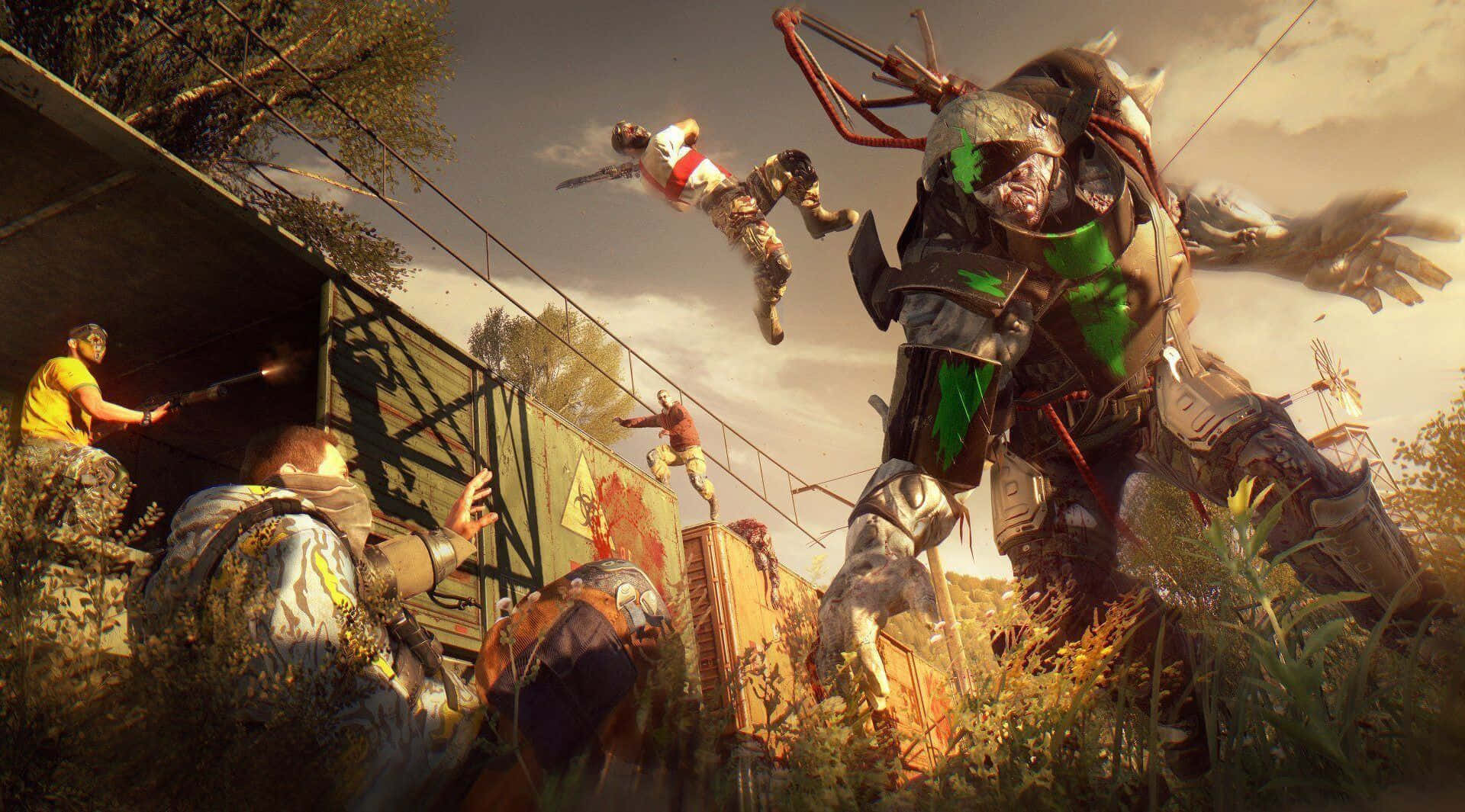 horror games, giant armored zombie, train car, Full HD Desktop Wallpaper