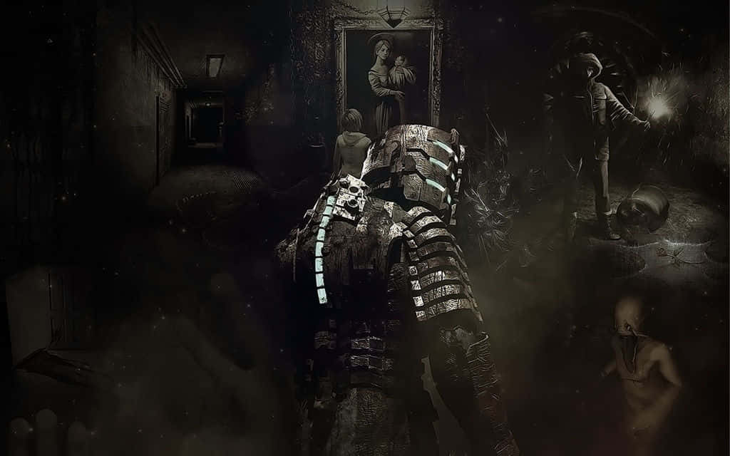horror games, armored figure, dark hallway, SD Desktop Wallpaper