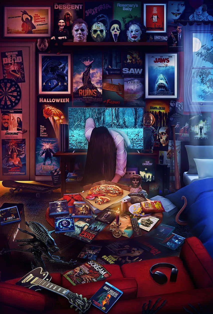 Horror Icons, moonlight, cluttered room, SD Phone Wallpaper