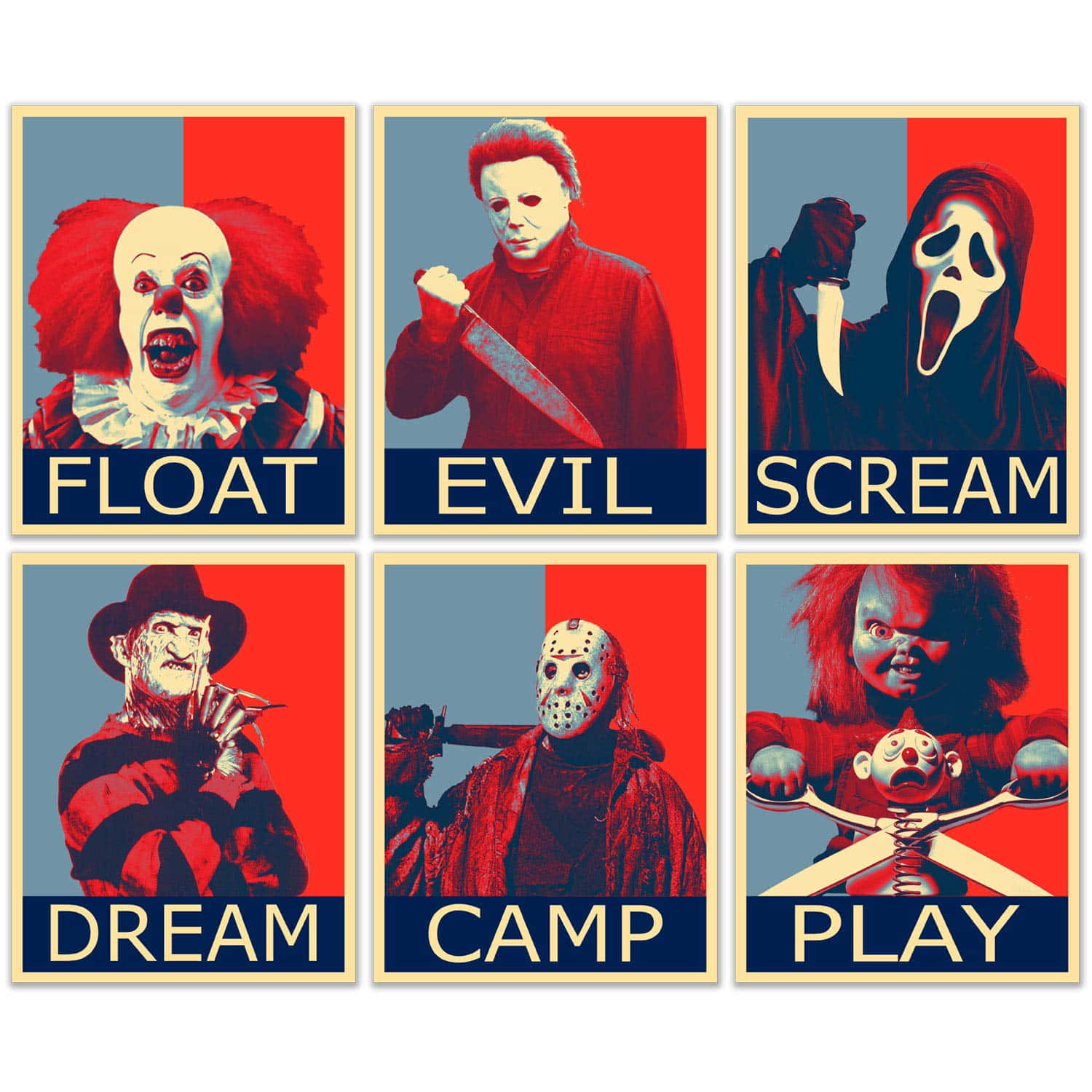 Horror Icons, red, blue, HD Desktop Wallpaper