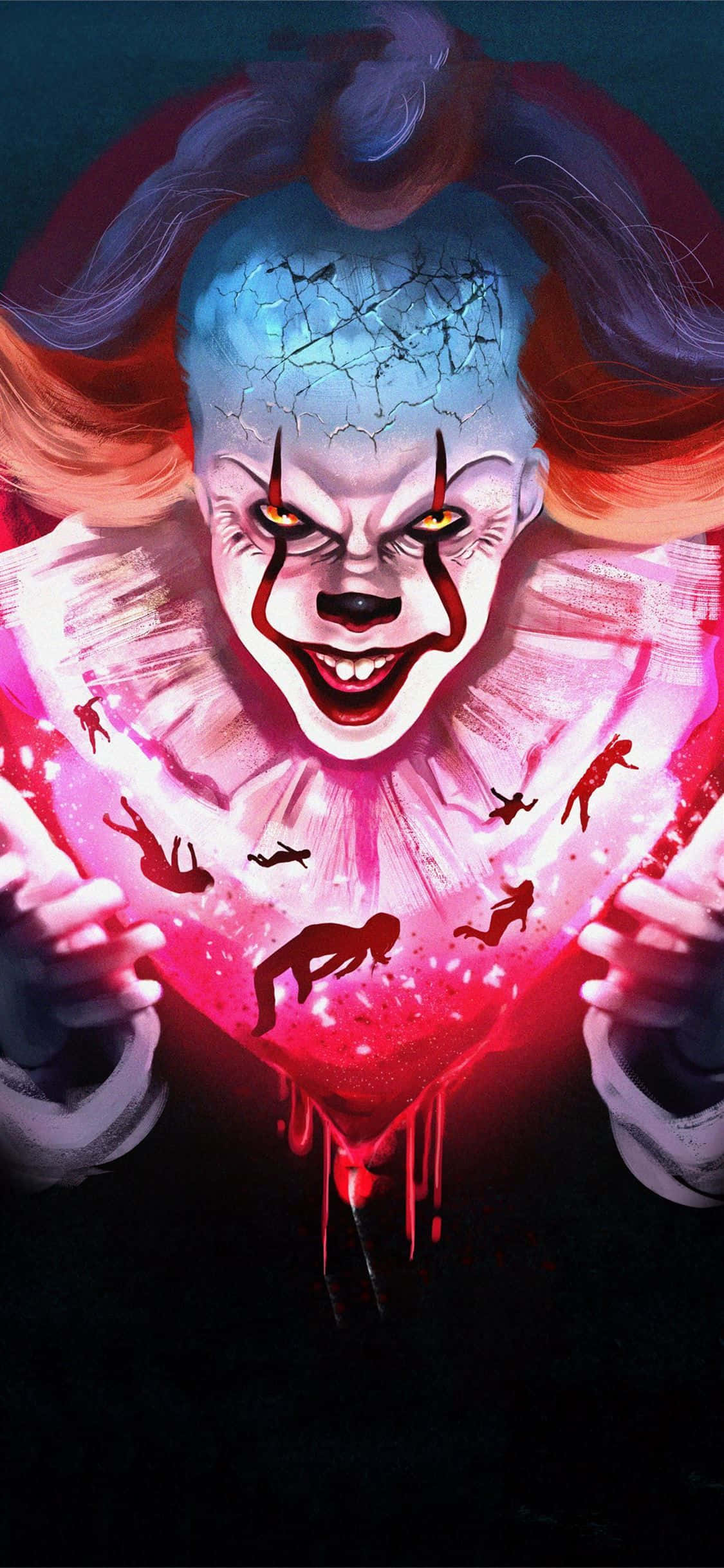 The Unstoppable Icons of Horror, menacing clown, cracked blue face, Full HD Phone Wallpaper
