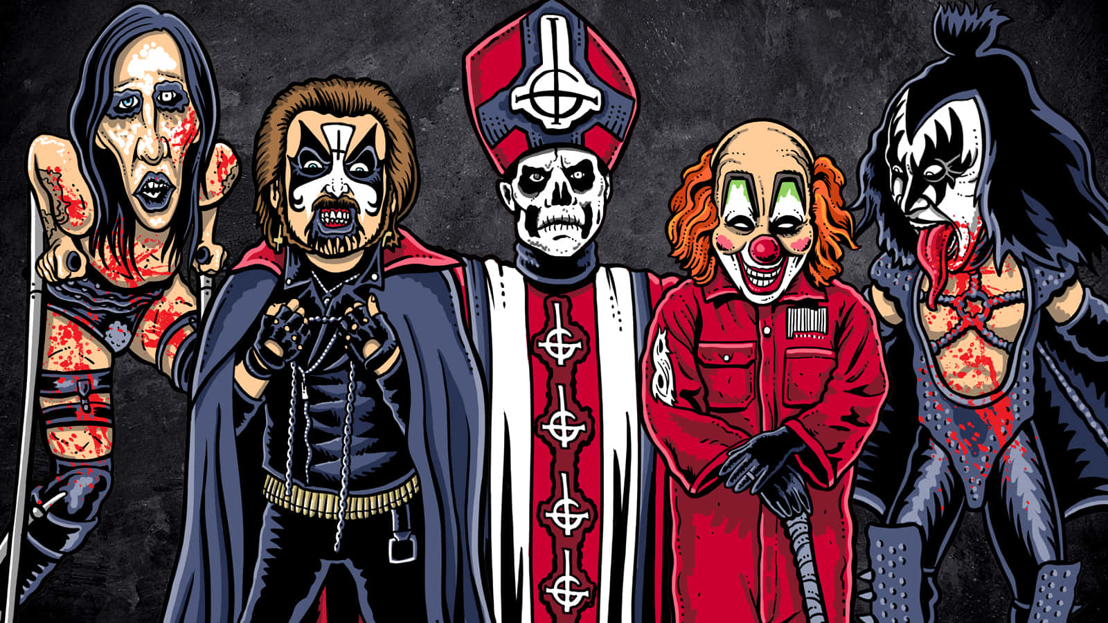 Horror Icons, grotesque cartoon characters, masks, HD Desktop Wallpaper