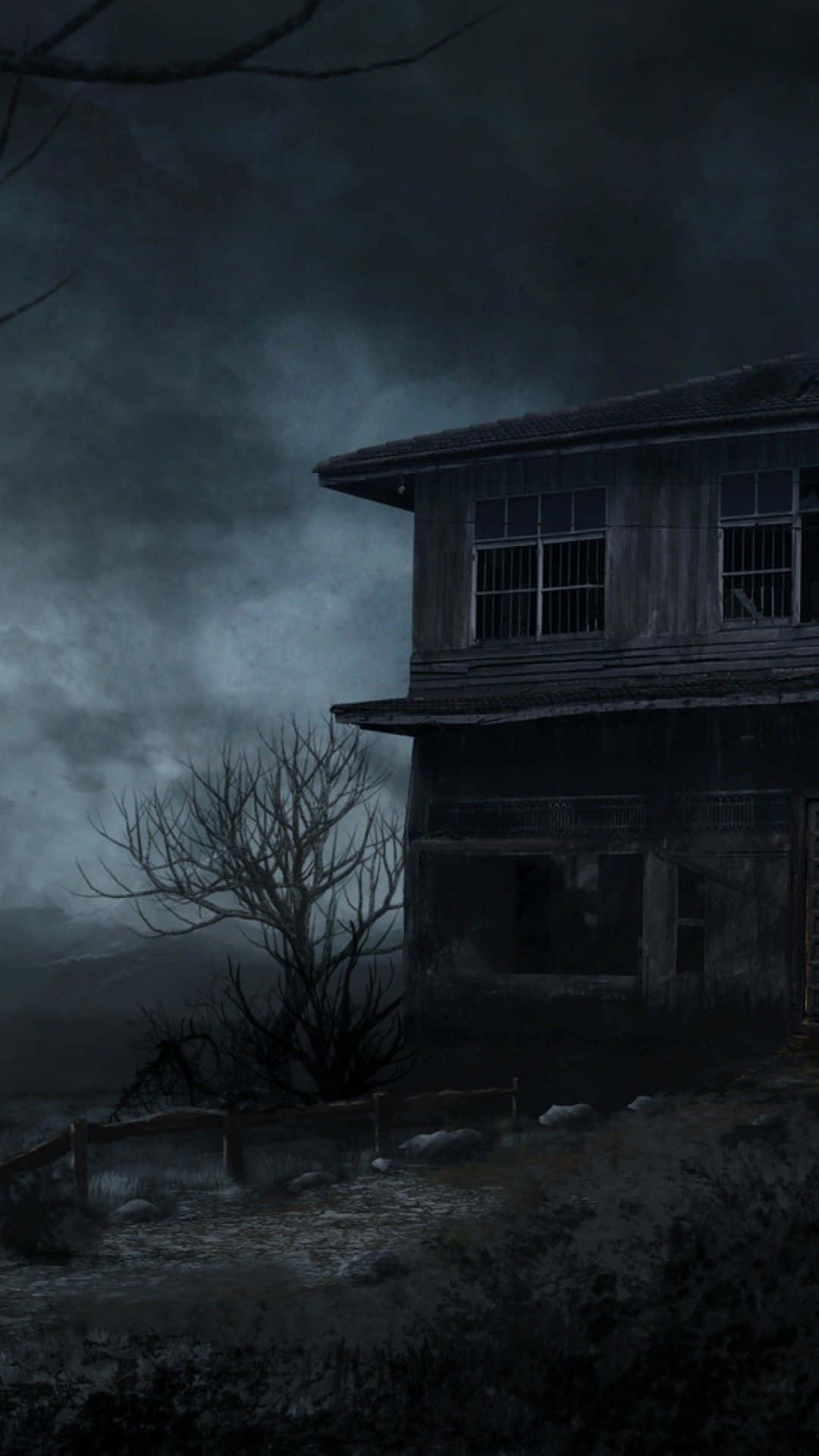 Horror iPhone, haunted house, stormy night sky, Full HD Phone Wallpaper