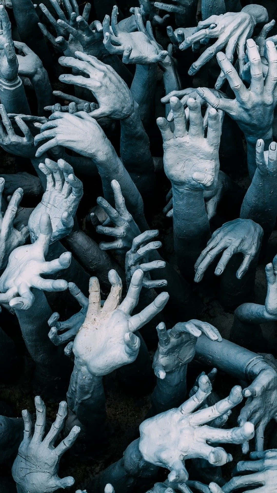 Horror iPhone, pale blue-gray, sculpted hands, Full HD Phone Wallpaper