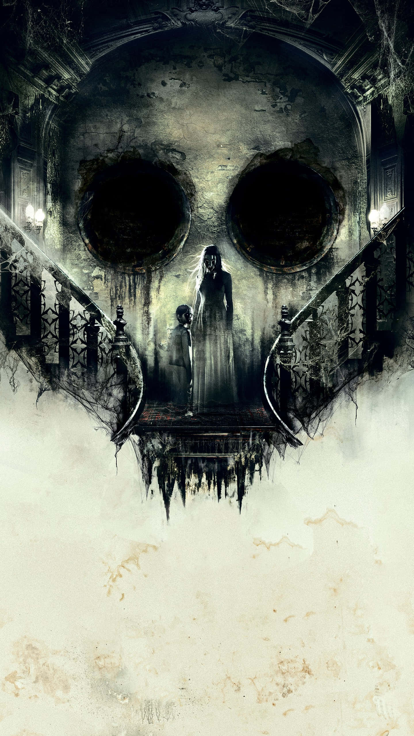 iPhone, skull, staircase, 2K Phone Wallpaper