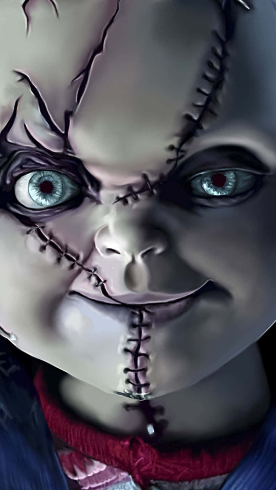 horror iPhone, stitched doll face, glowing blue eyes, Full HD Phone Wallpaper