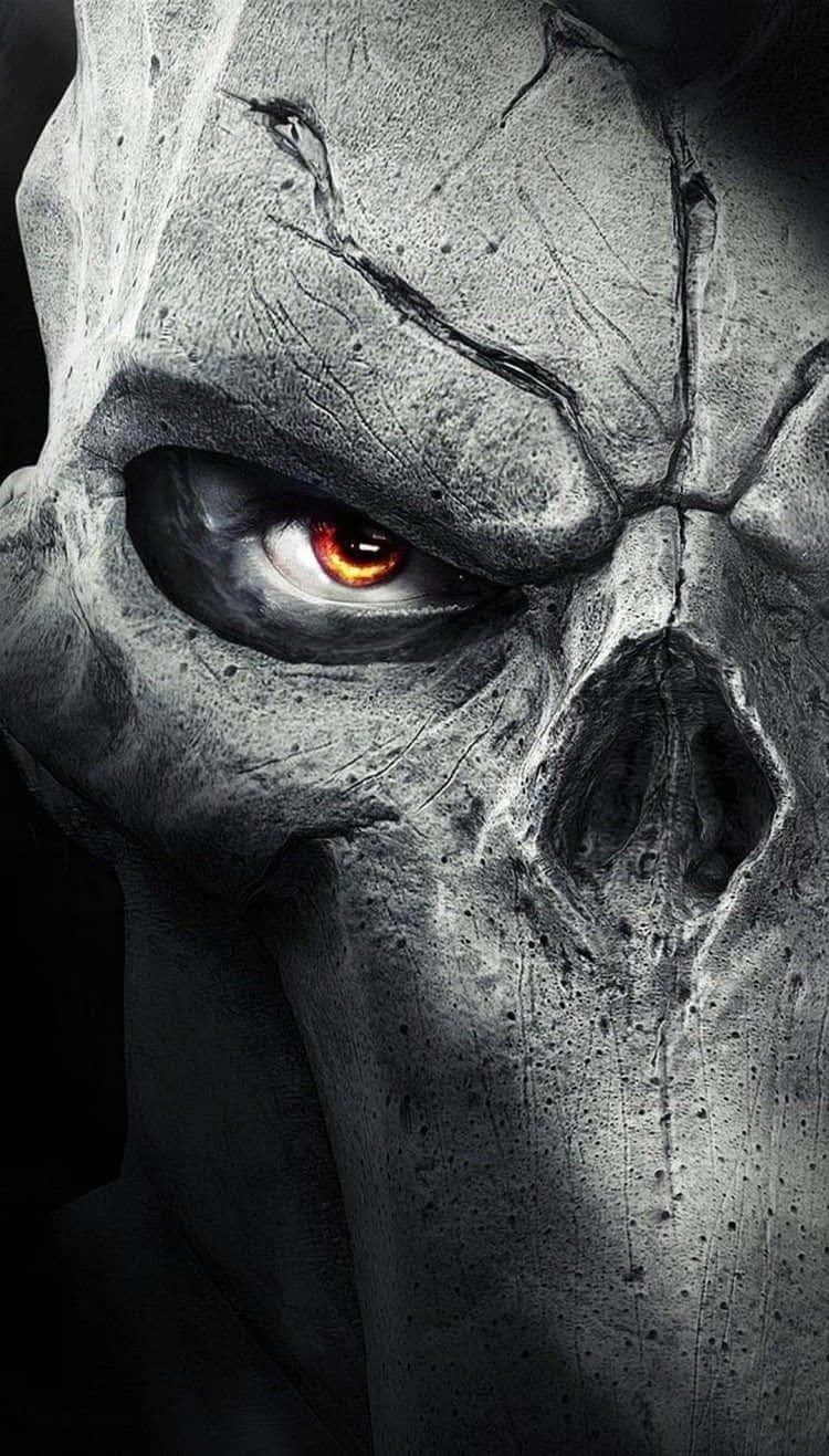 gray skull, glowing red eye, dark background, HD Phone Wallpaper