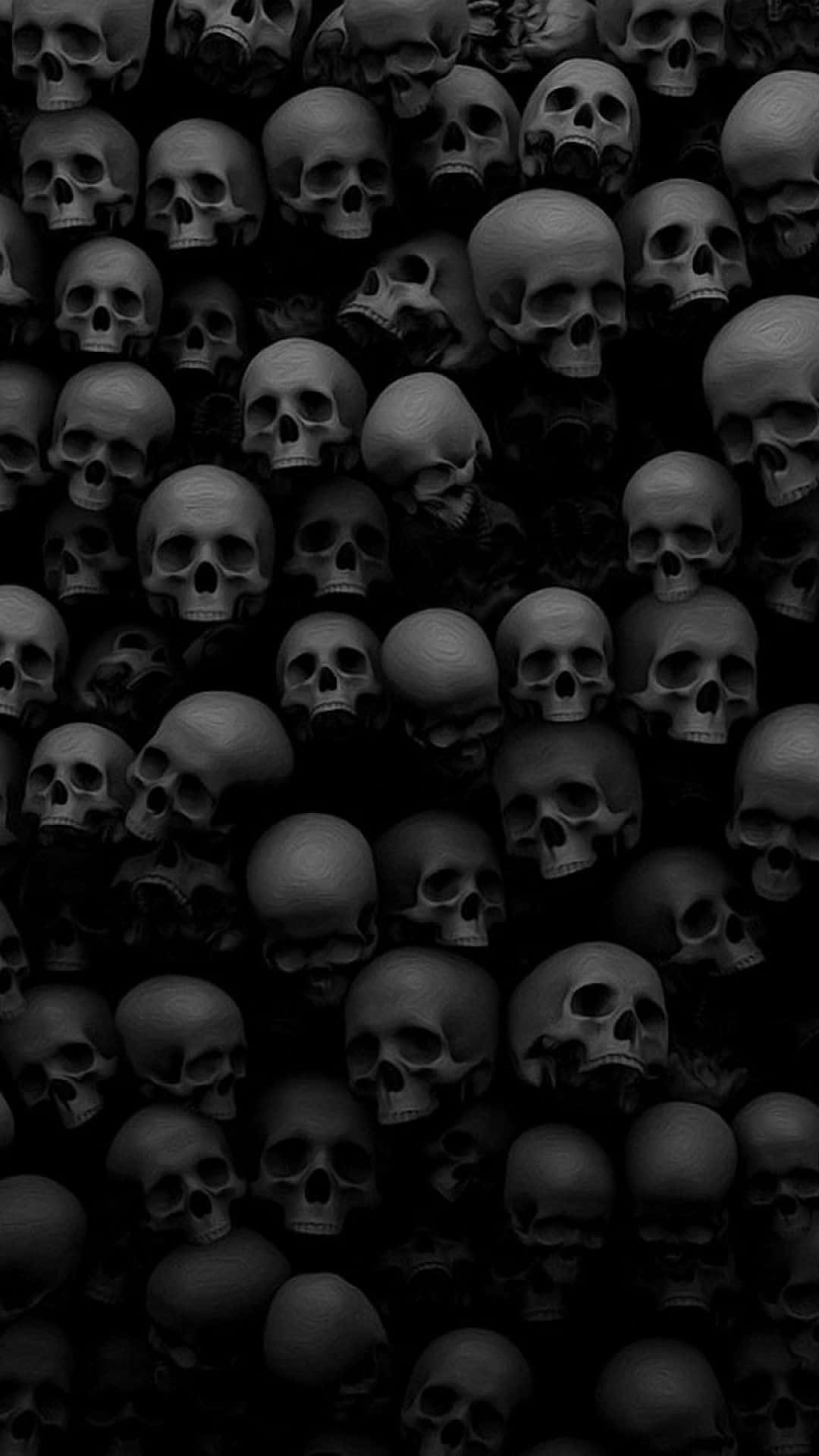 black skull wall, human skulls, repeating grid, Full HD Phone Wallpaper