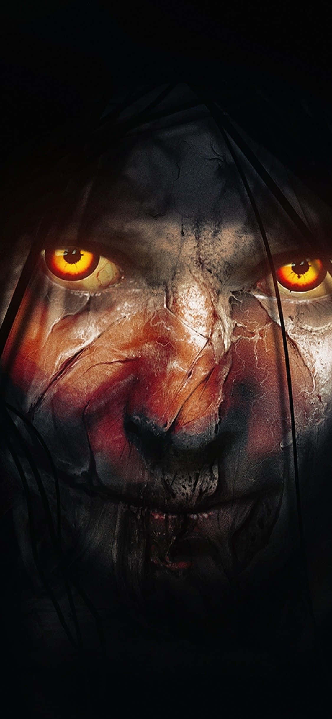 Horror iPhone, demonic face, glowing orange eyes, Full HD Phone Wallpaper