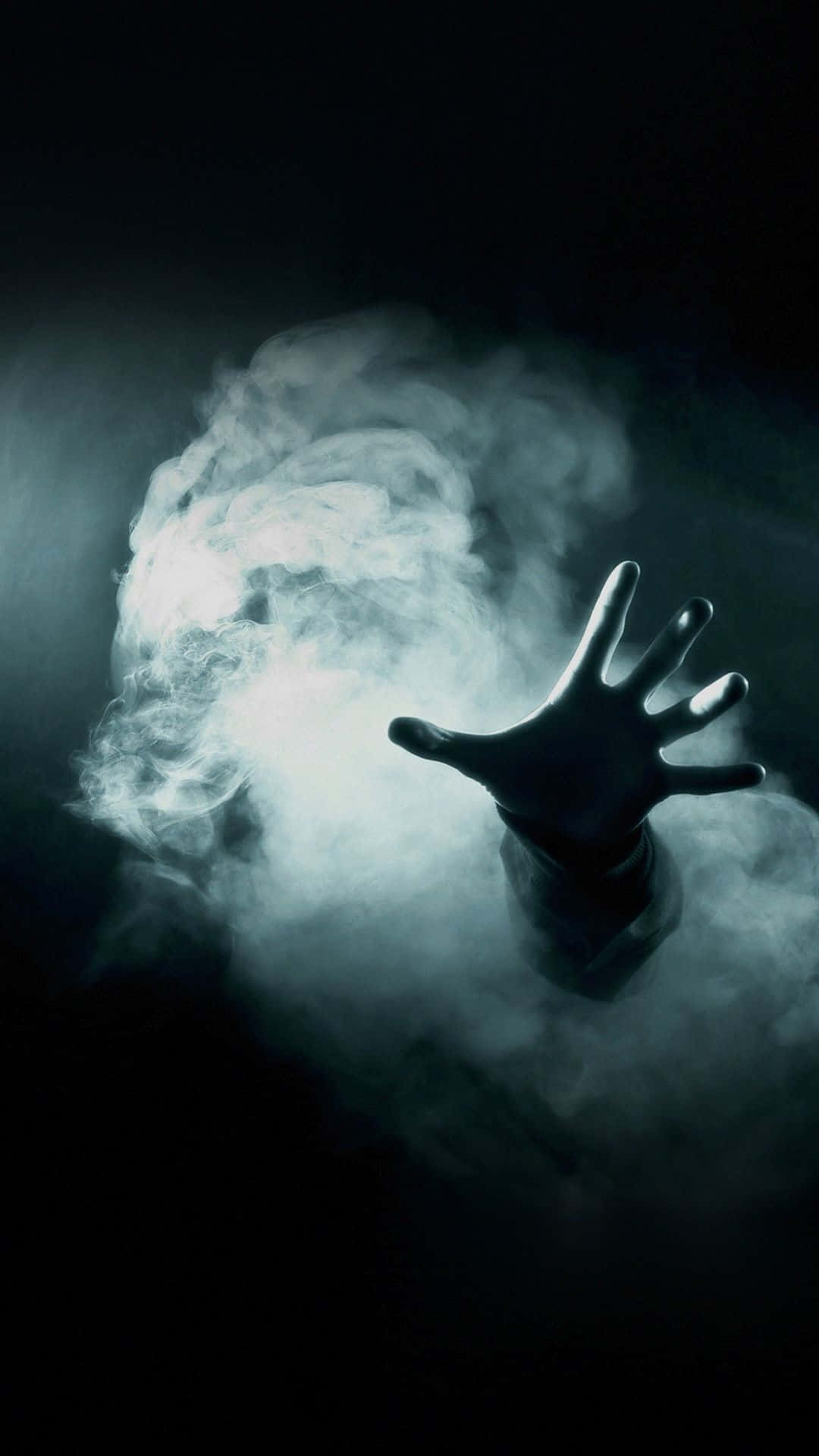 Horror iPhone, silhouetted hand, swirling white smoke, Full HD Phone Wallpaper