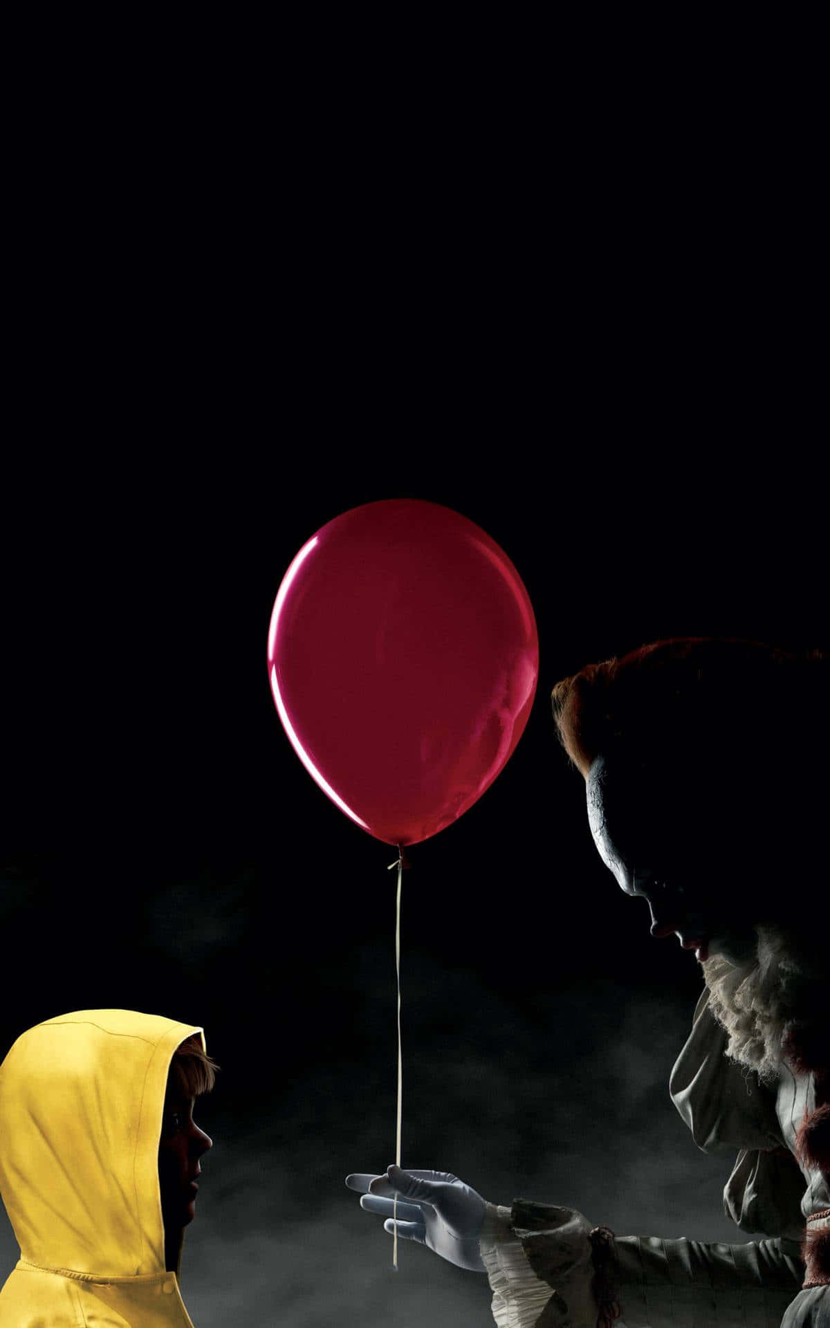 creepy clown, child with yellow hood, red balloon, Full HD Phone Wallpaper