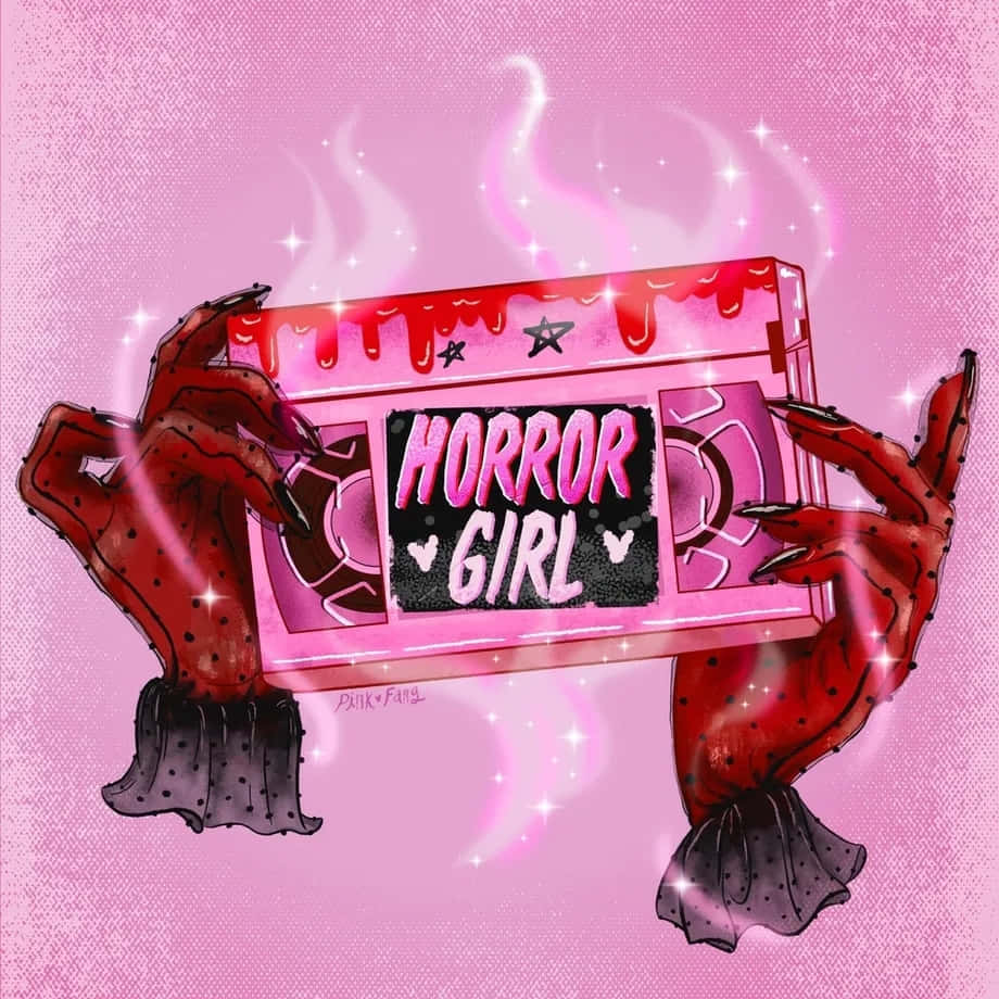 Horror Girl, pink box, blood, SD Desktop Wallpaper