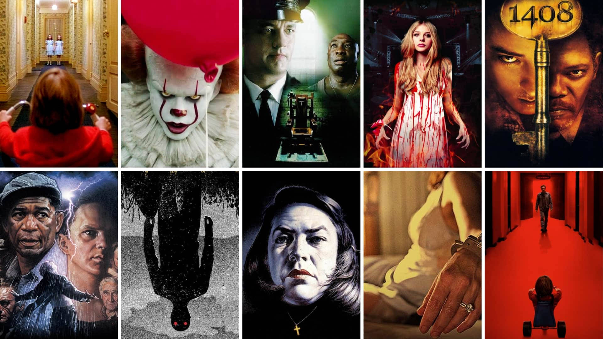 Horror Movie Collage, clown, bloodied girl, Full HD Desktop Wallpaper