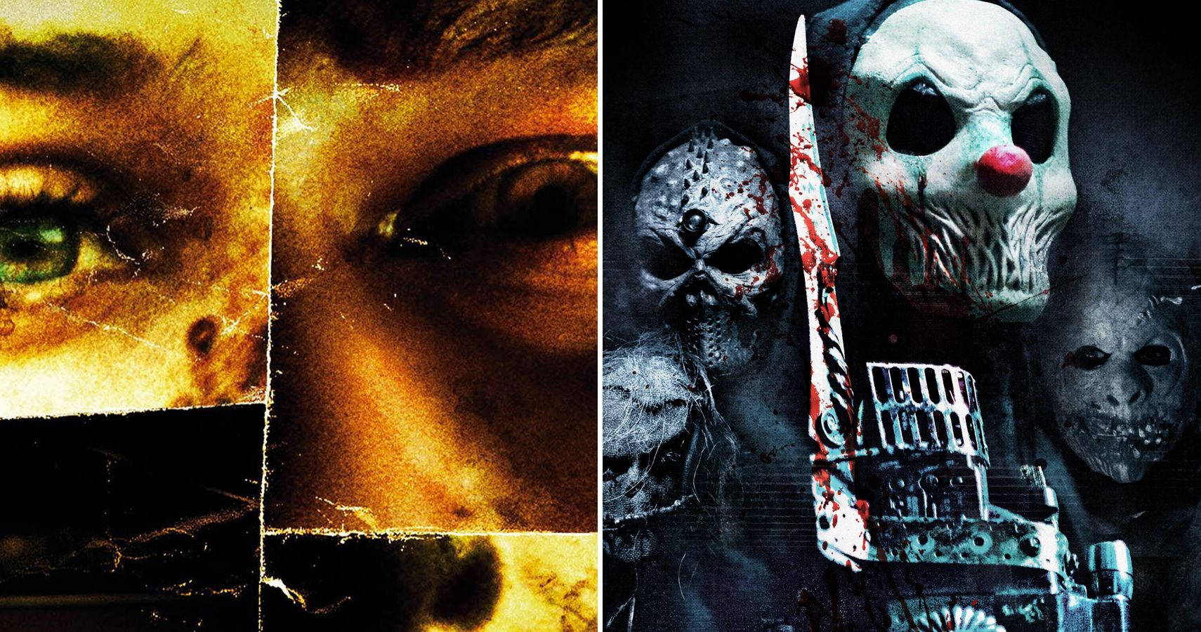 Horror Movie Collage, skull mask, close-up of a person's eyes, HD Desktop Wallpaper
