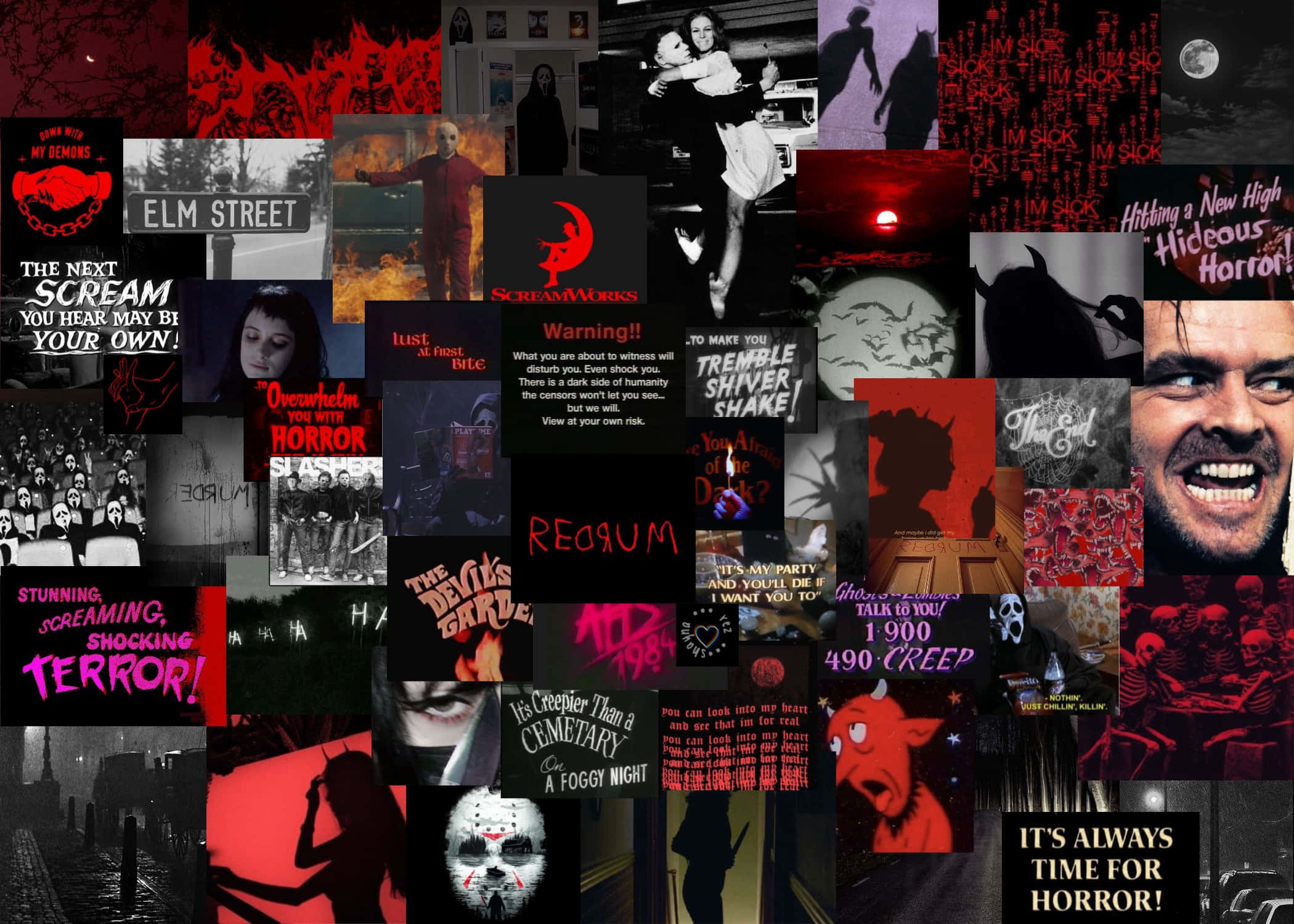 Horror Movie Collage, red, black, Full HD Desktop Wallpaper