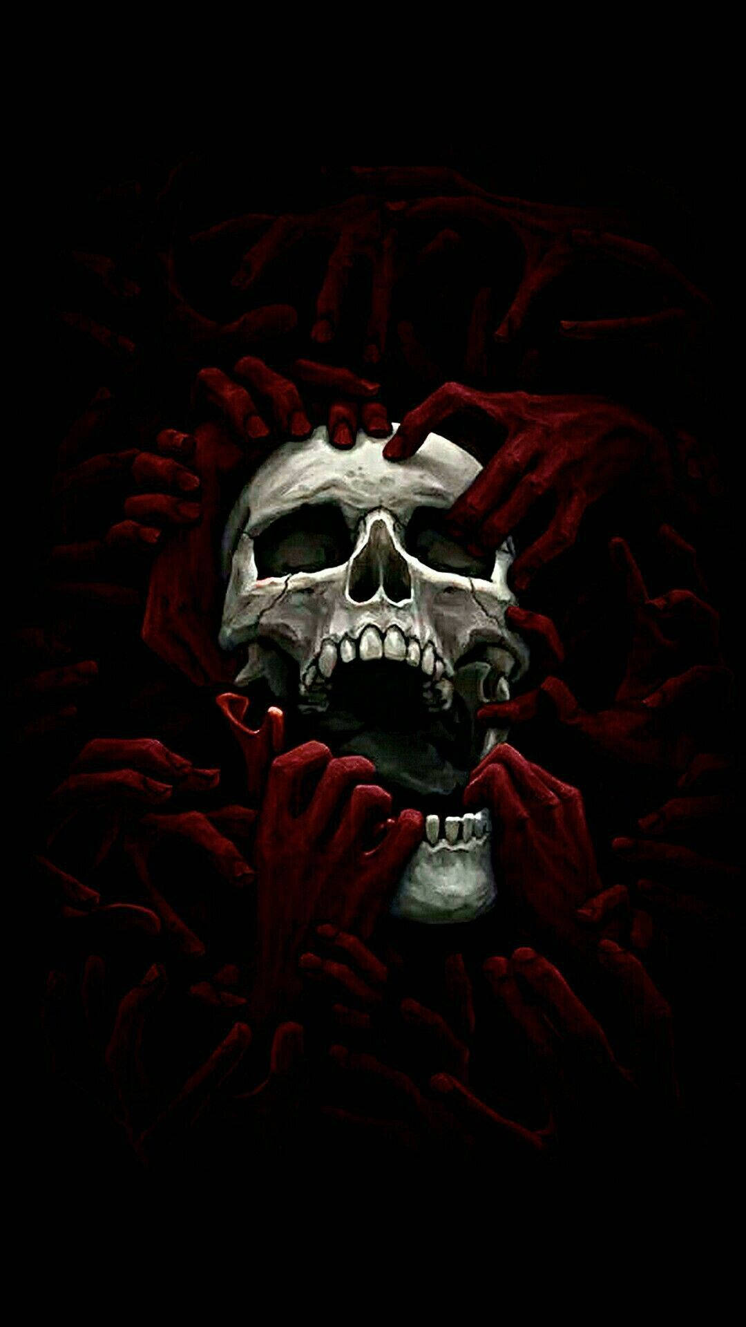 Black Horror, red hands, skull, Full HD Phone Wallpaper