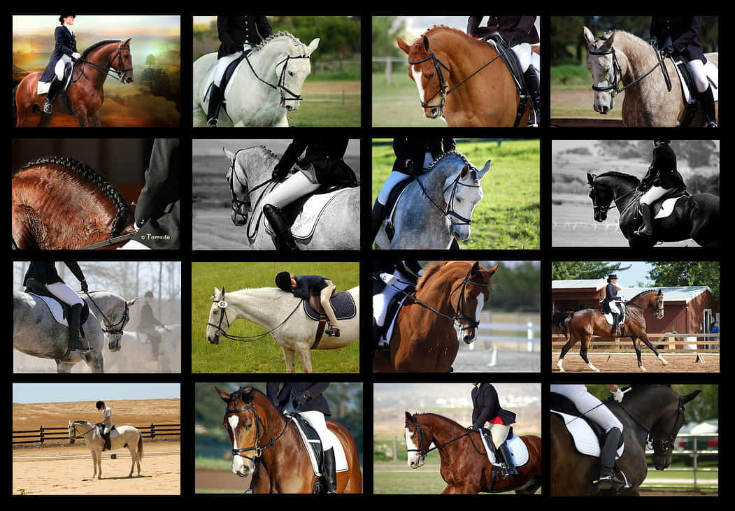 Horse Collage, equestrian riders, formal attire, SD Desktop Wallpaper