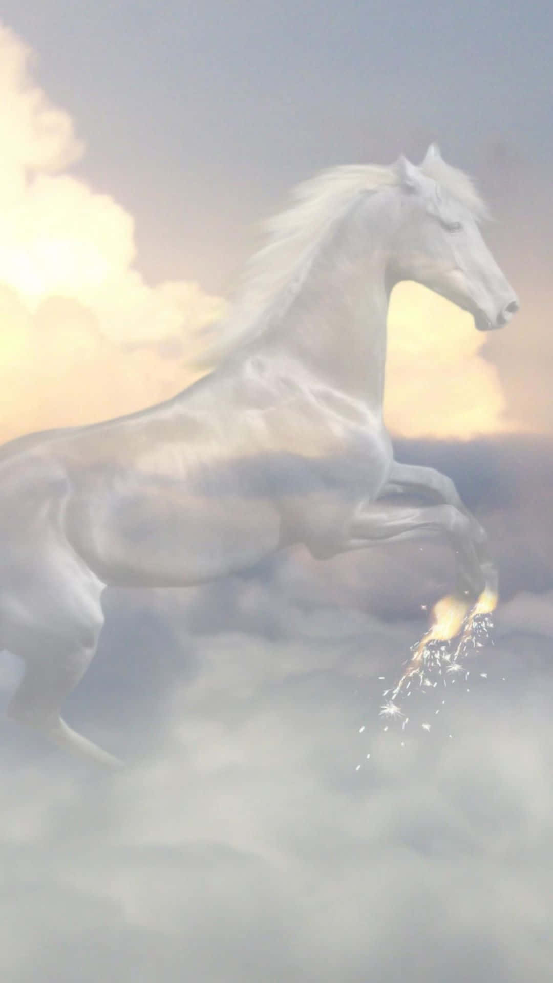 beautiful horse iphone, majestic white horse, soft clouds, Full HD Phone Wallpaper