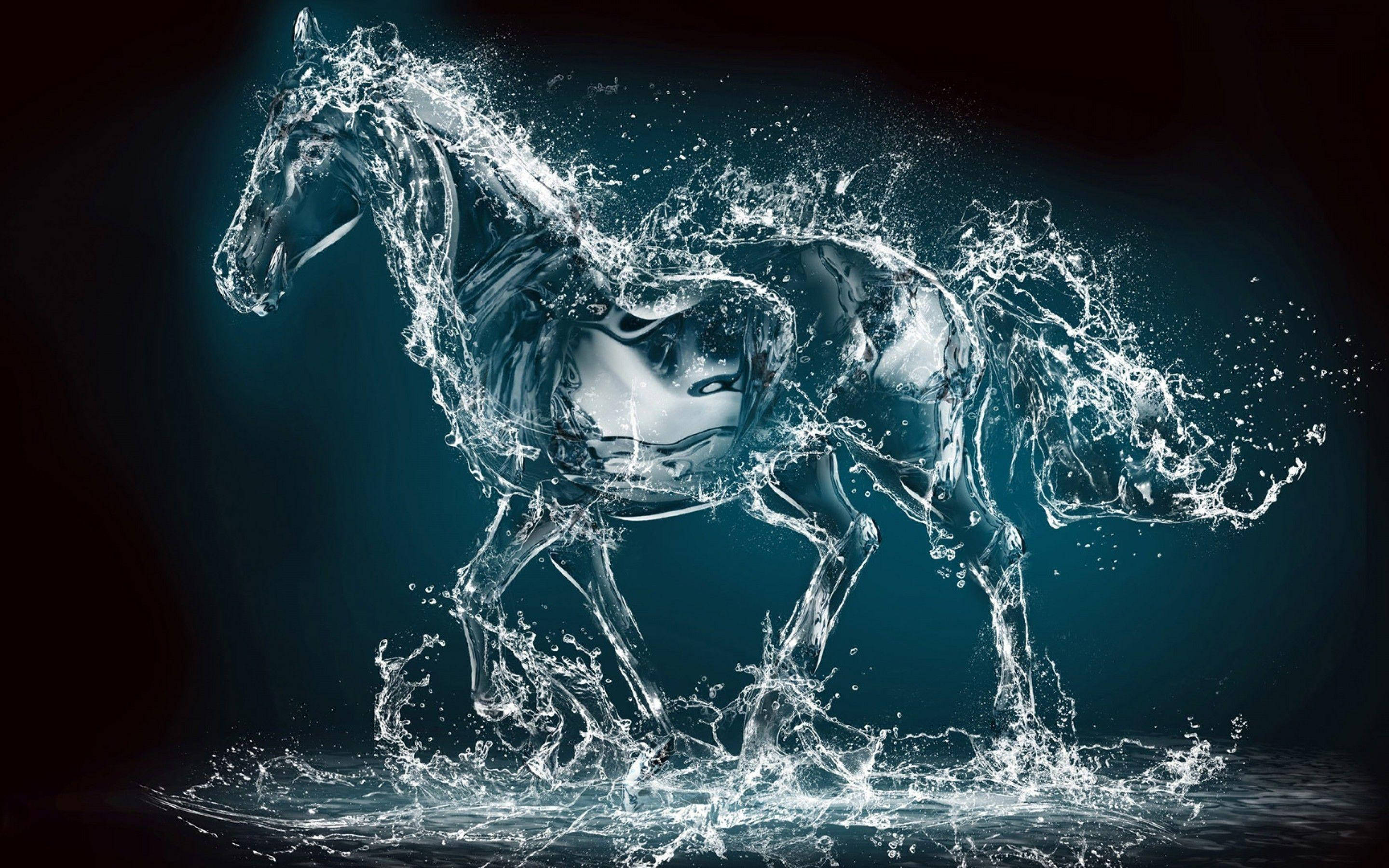 Liquid Horse, liquid, deep teal backdrop, 2K Desktop Wallpaper