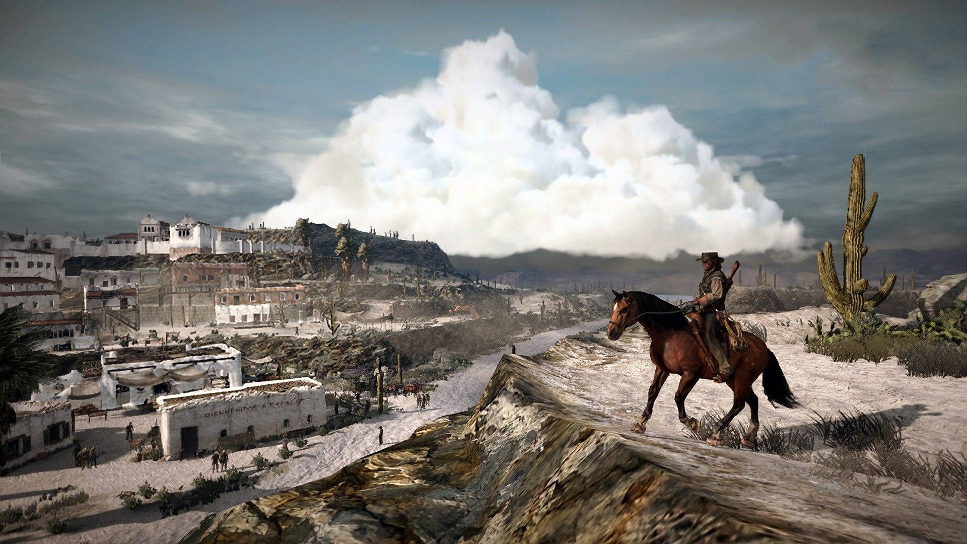 Horse Red Dead Redemption 2, brown horse, rocky desert ridge, Full HD Desktop Wallpaper