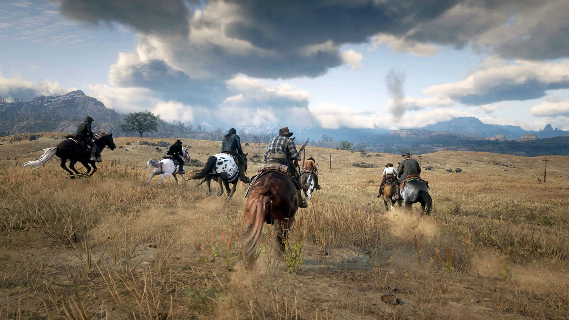 Horse Red Dead Redemption 2, cowboys, dry grassy plain, Full HD Desktop Wallpaper