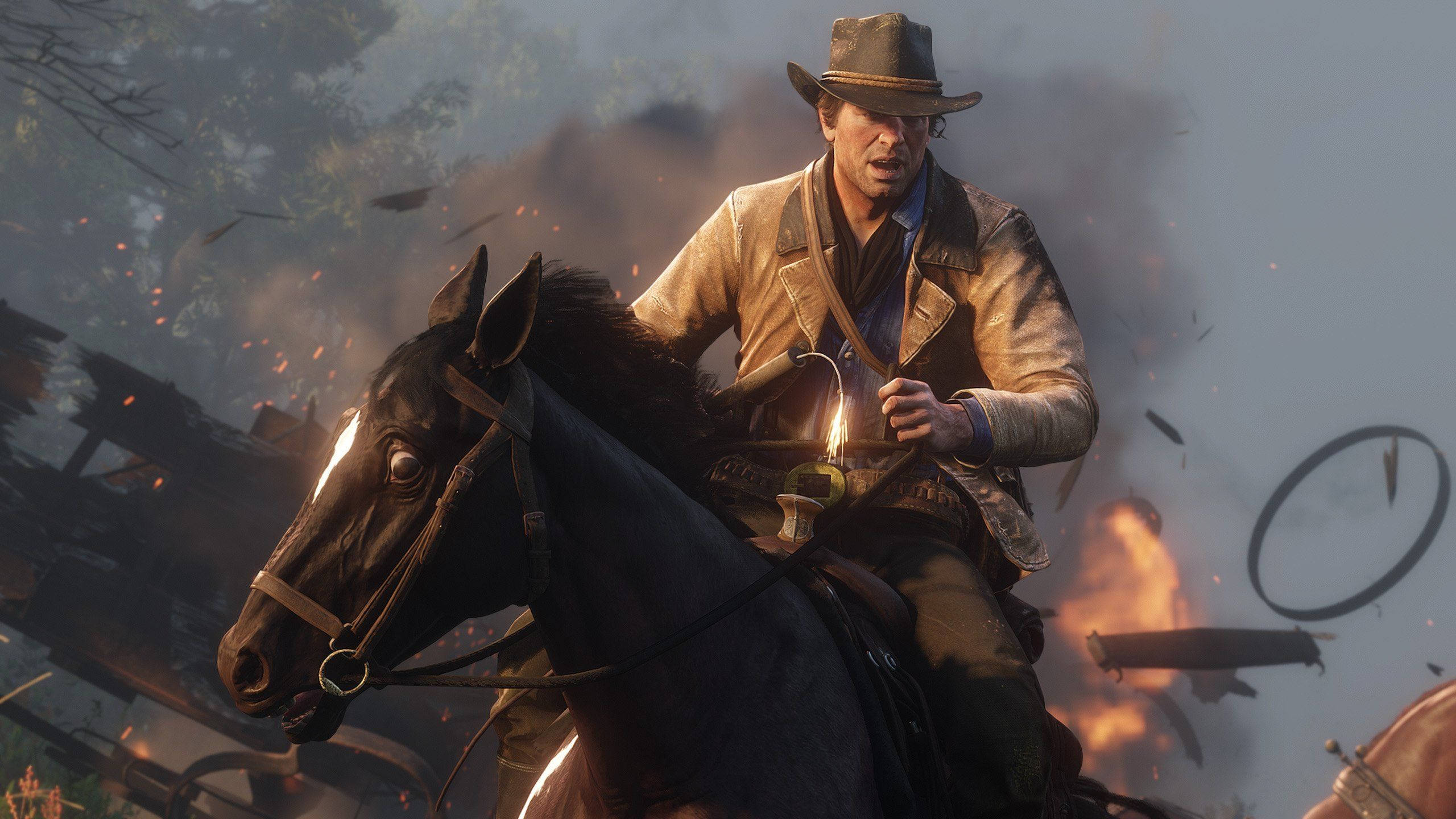 Red Dead Redemption 2, black horse, cowboy, 2K Desktop Wallpaper