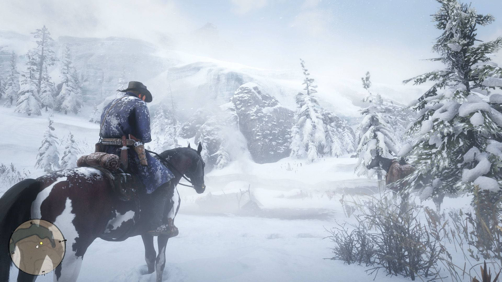 Horse Red Dead Redemption 2, winter forest, snow-covered pines, Full HD Desktop Wallpaper
