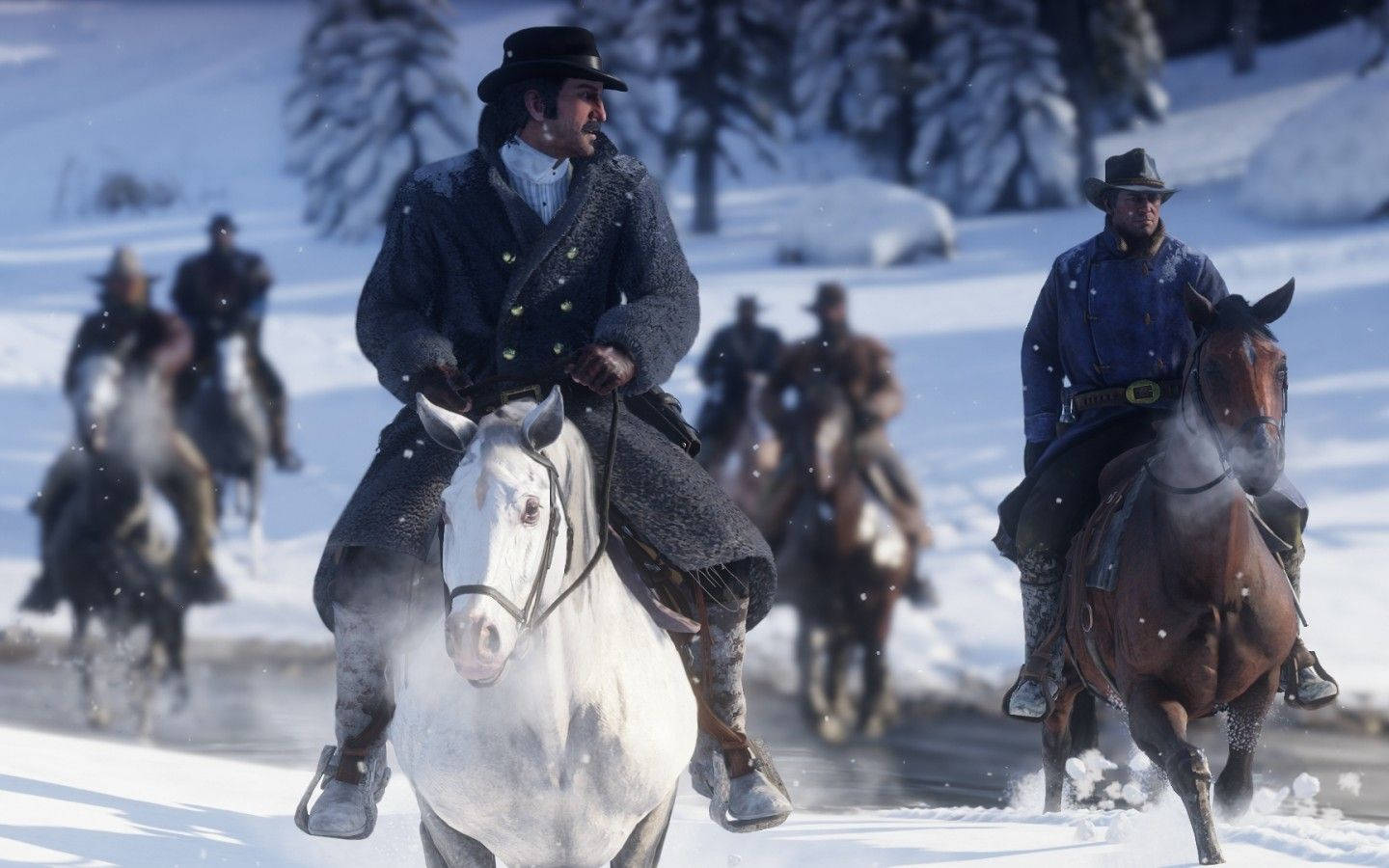 Horse Red Dead Redemption 2, cowboys, snowy forest, HD Desktop Wallpaper