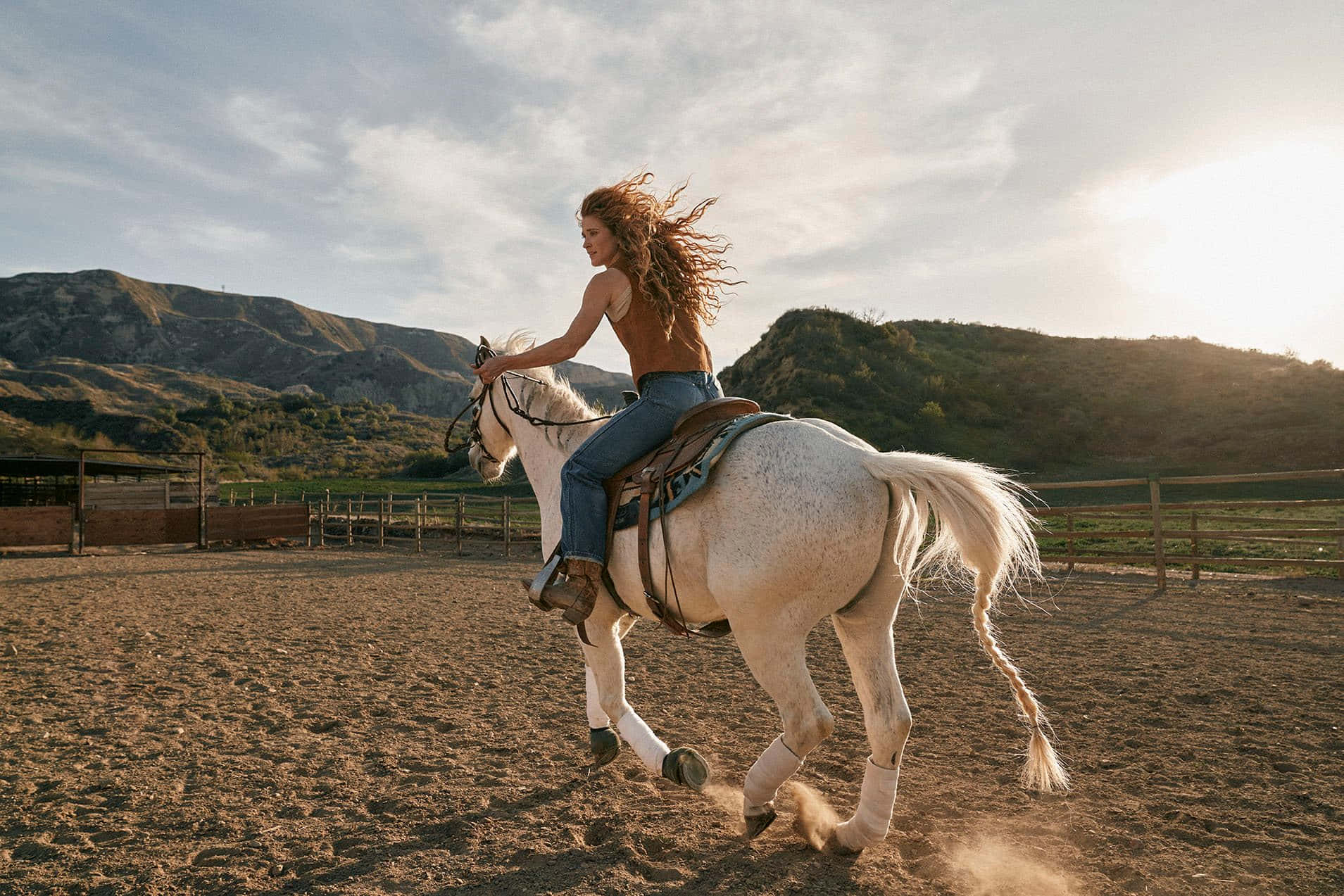 country girl, horseback riding, sunset, HD Desktop Wallpaper