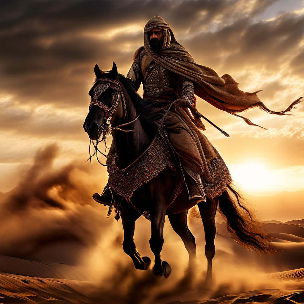Desert Warrior, dark horse, golden sands, SD Desktop Wallpaper