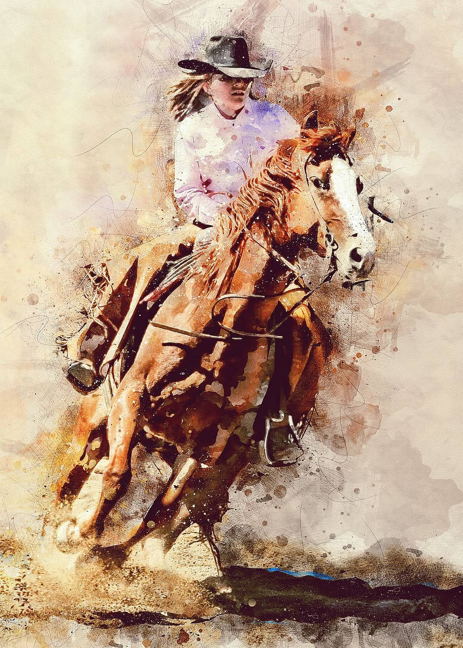 country western cowgirl, brown horse, dusty field, SD Phone Wallpaper