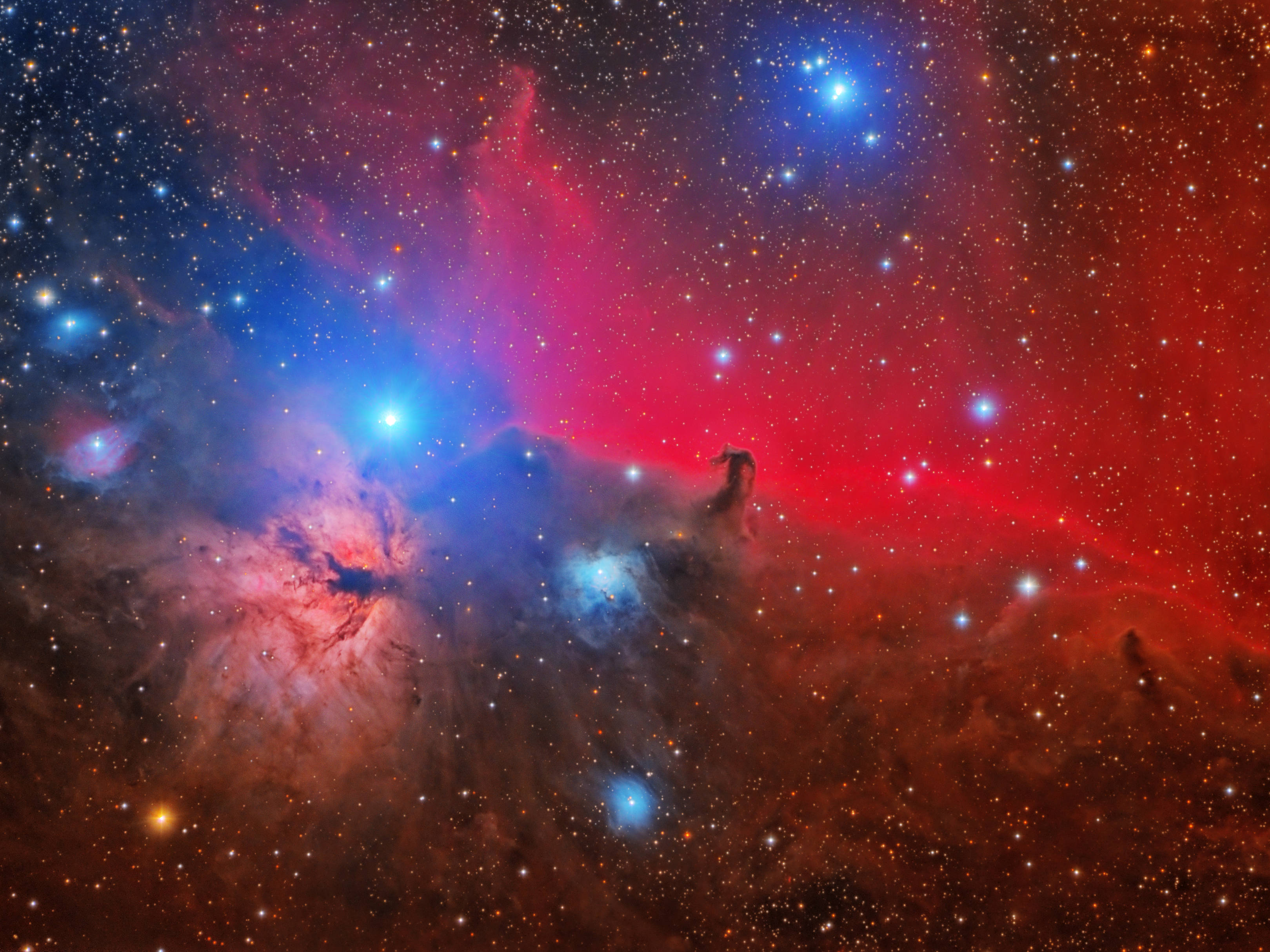 Horsehead Nebula, red gas, blue gas, 2K Desktop Wallpaper