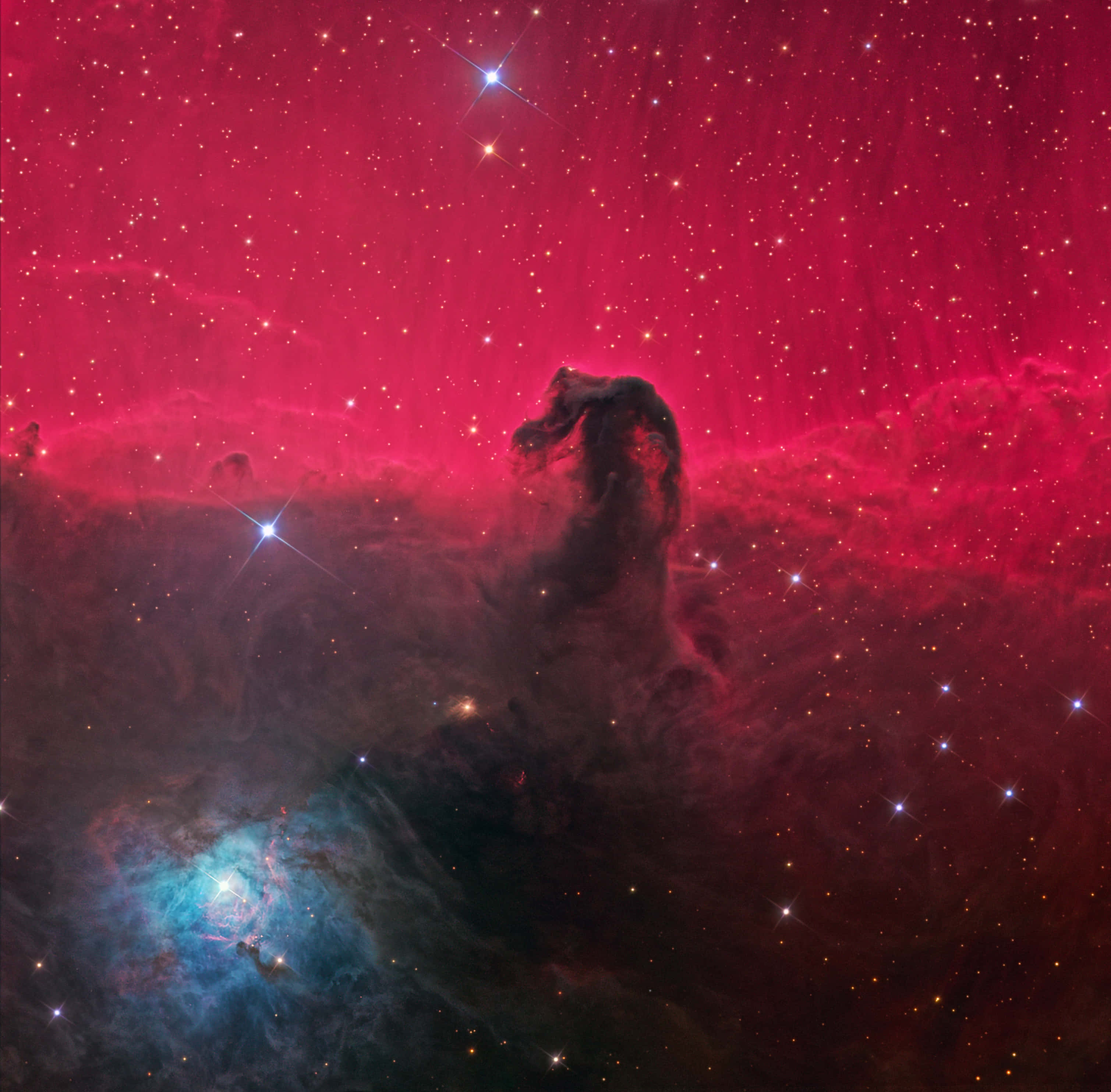 Horsehead Nebula, deep reds, blues, 2K Desktop Wallpaper