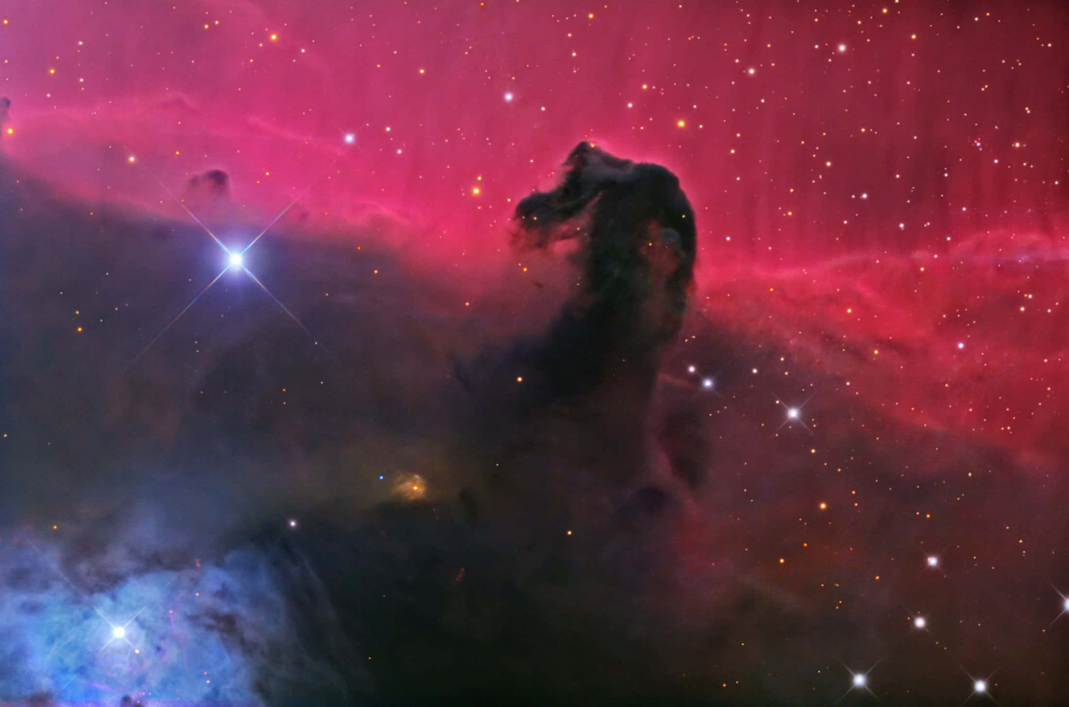 Horsehead Nebula, pink and blue gas clouds, dark silhouette, Full HD Desktop Wallpaper
