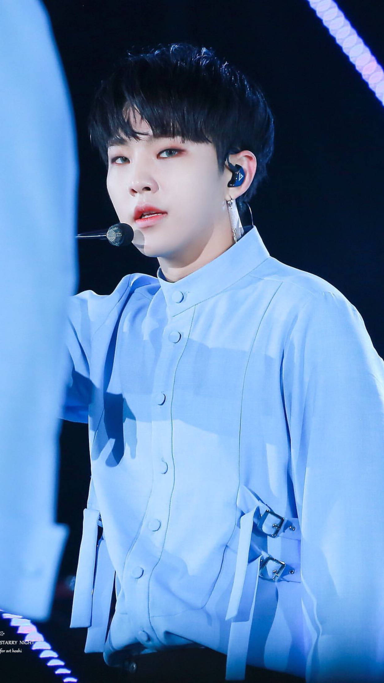 Hoshi, light blue stage outfit, bright blue stage lights, Full HD Phone Wallpaper